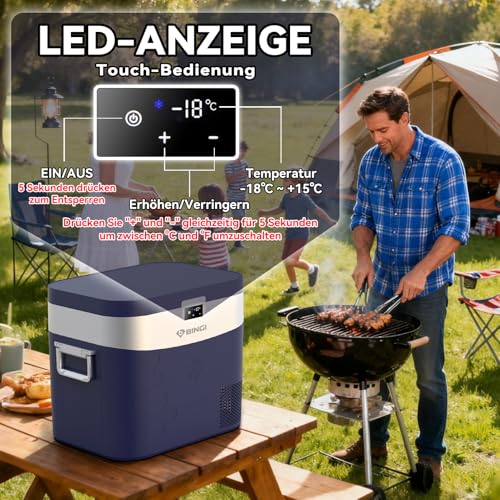Thumbnail 7 de BINGI Kompressor Kühlbox 22L – Tragbarer 12/24V DC Kühlschrank für Auto, Camping und Heimgebrauch