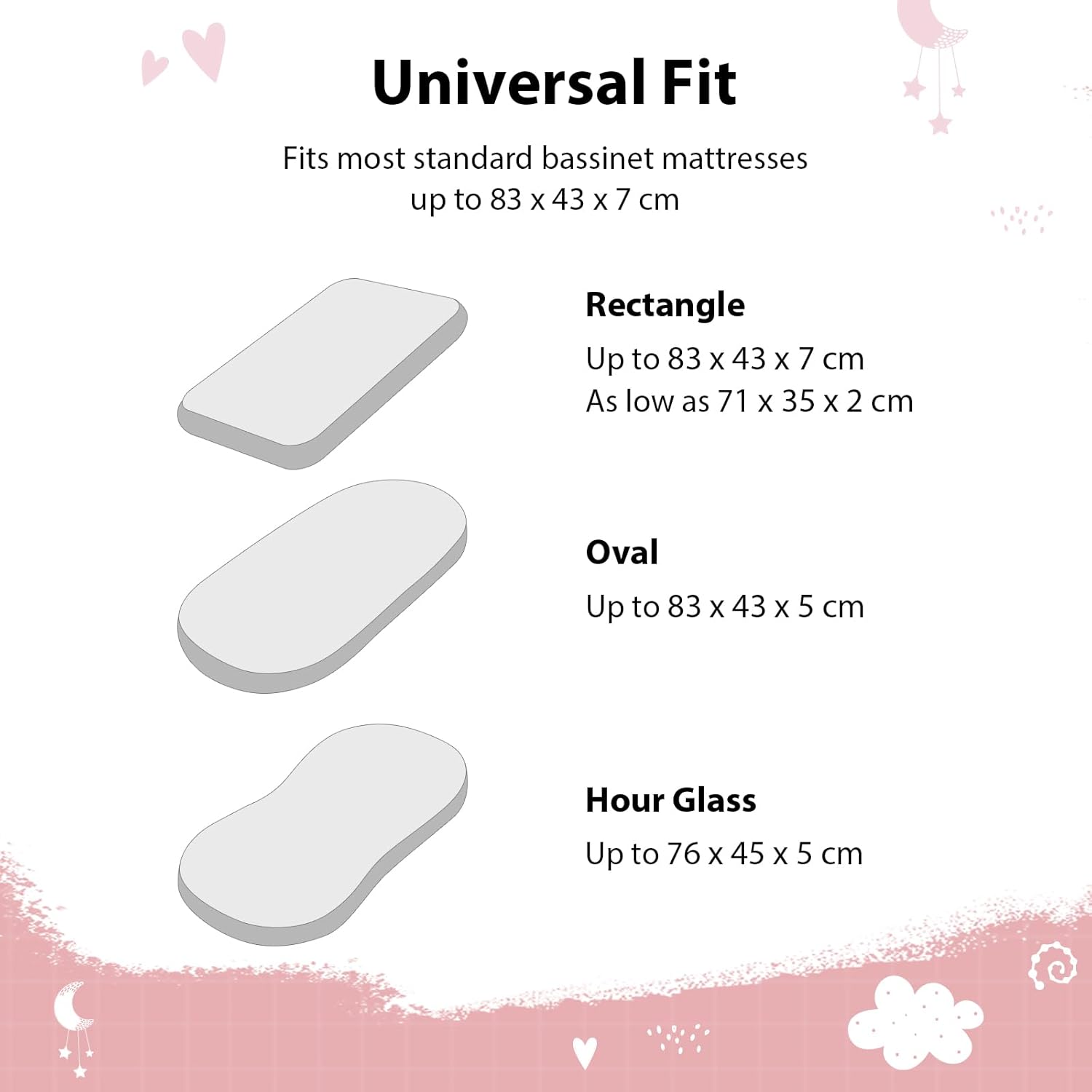 Thumbnail 6 de FIEMOL Baby Moses Basket Sheets 81x41 cm – 3-Pack Ultra-Soft Microfibre Pram Sheets in Pink Stars