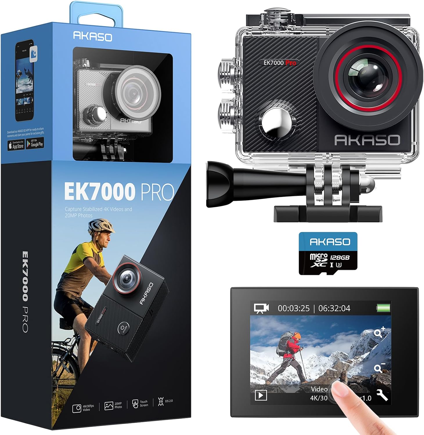 Detalle de AKASO EK7000 Pro : caméra sport 4K étanche jusqu’à 40 m, écran tactile et stabilisation EIS
