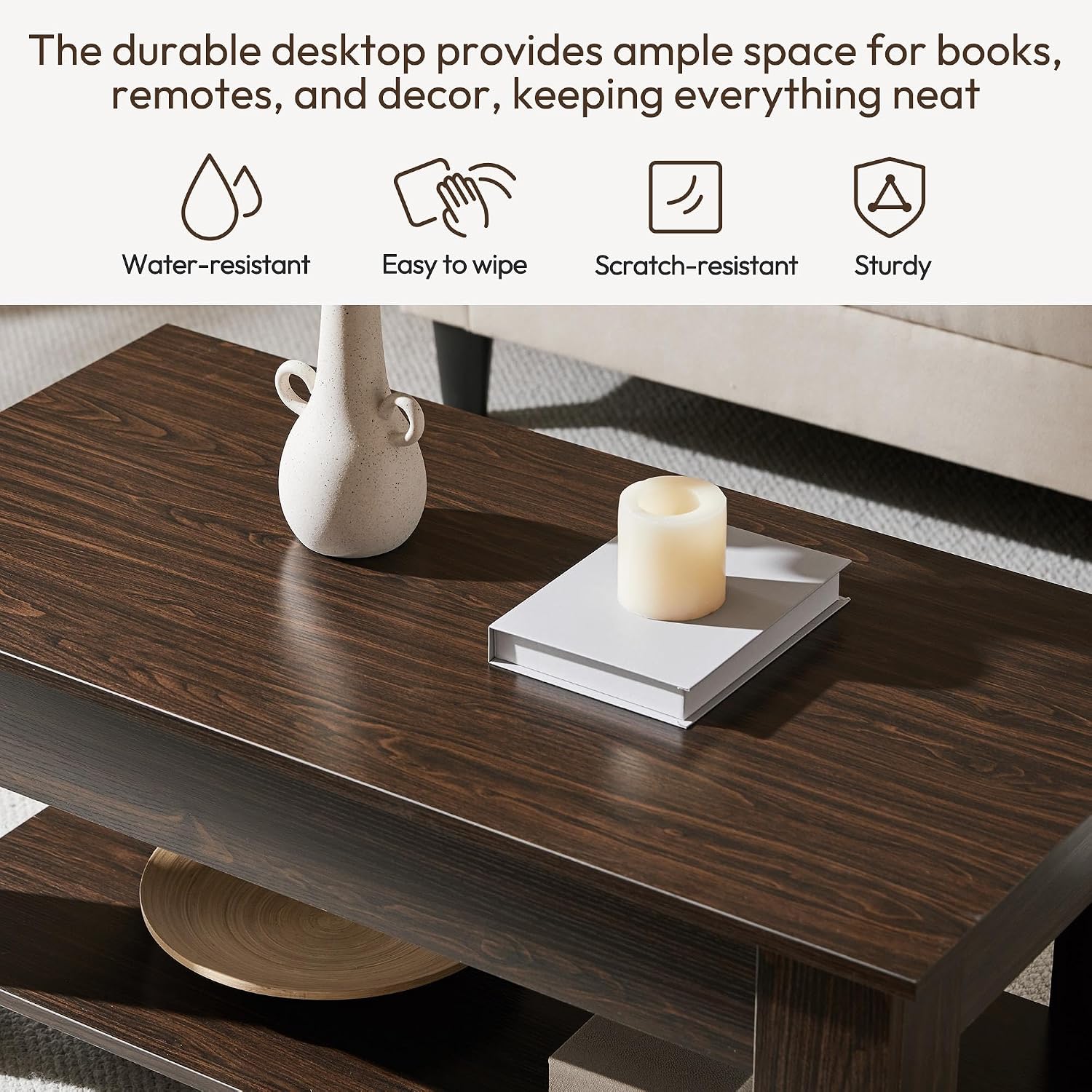 Thumbnail 6 de Yaheetech Espresso Lift-Top Coffee Table with Storage, 98cm