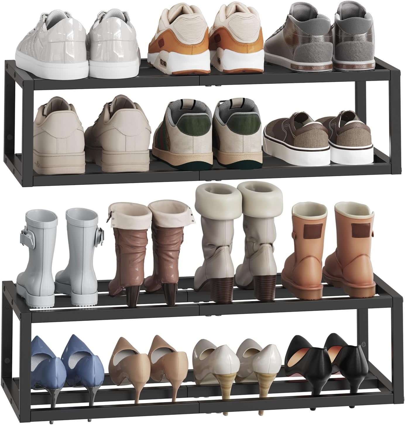 Detalle de HOOBRO BK44XJP201 schoenenrek voor aan de muur, set van 2, zwart metaal