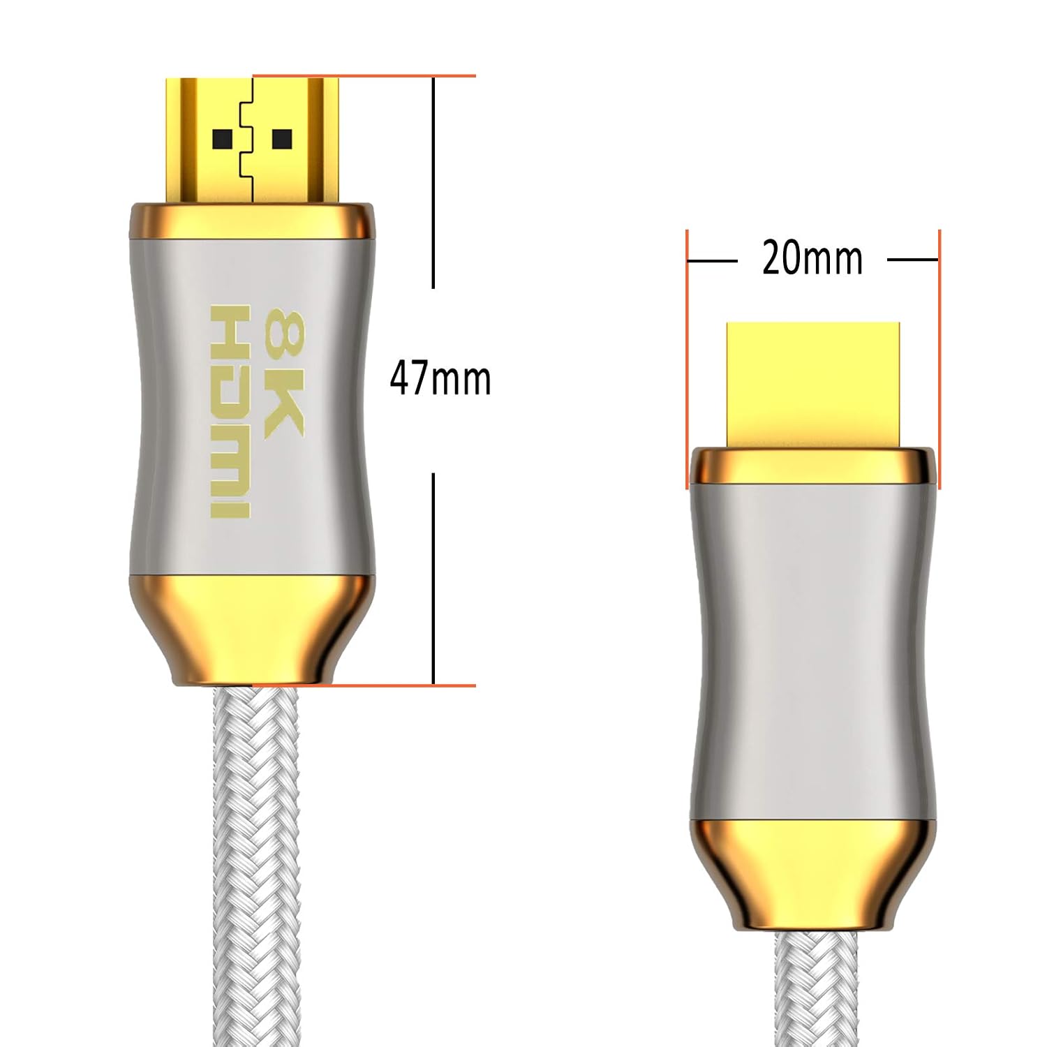 Detalle 2 de BHW 8K HDMI 2.1 Kabel (10K), Ultra High Speed, 8K 60 Hz / 4K 120 Hz, HDCP, Dolby Vision, VRR & eARC, 2 m (weiß)