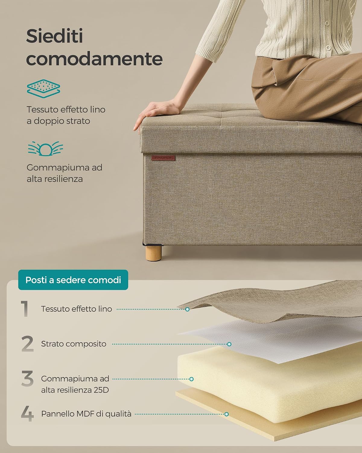 Thumbnail 4 de SONGMICS Cassapanca poggiapiedi 110×38×40 cm, 300 kg ottomano