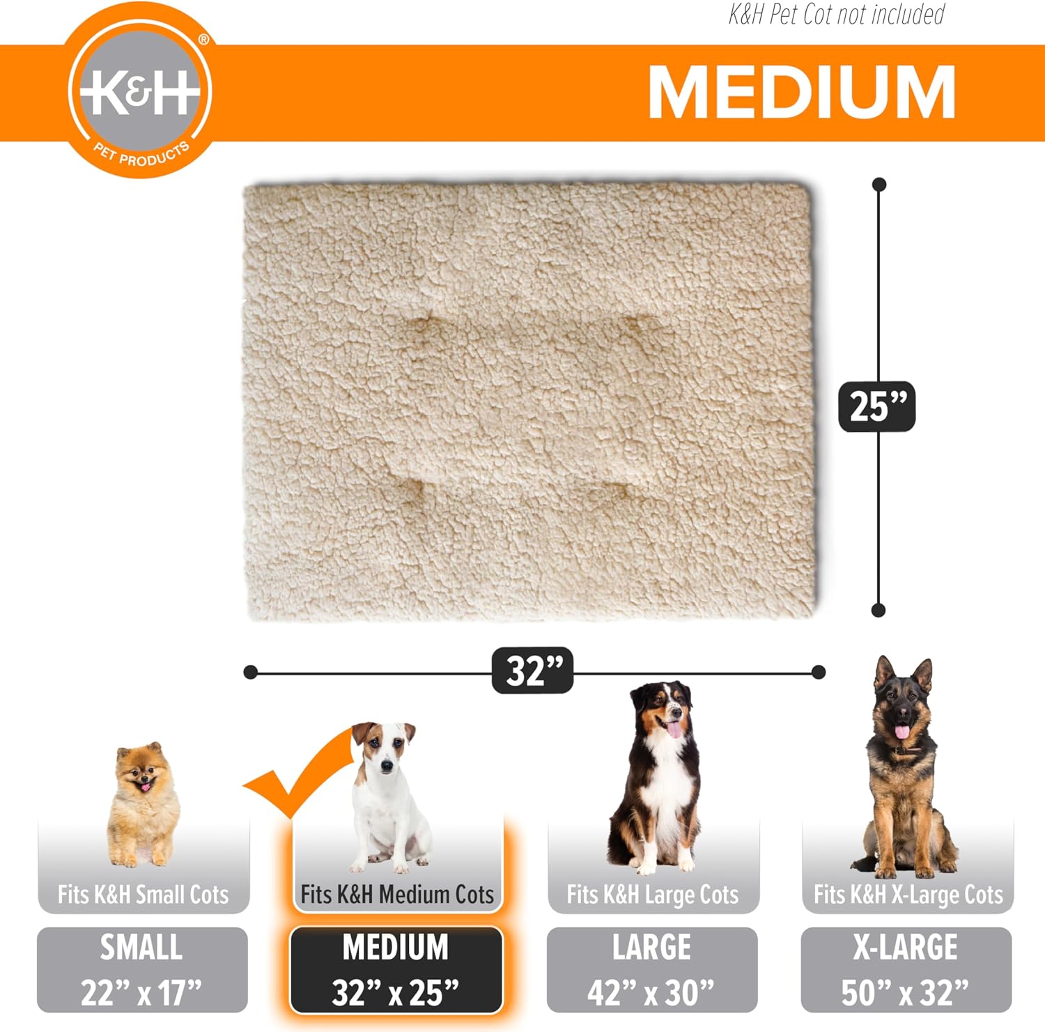 Detalle de K&H Pet Products microfleece kussen voor hondenwieg, lichtbruin, medium, 50 x 80 cm