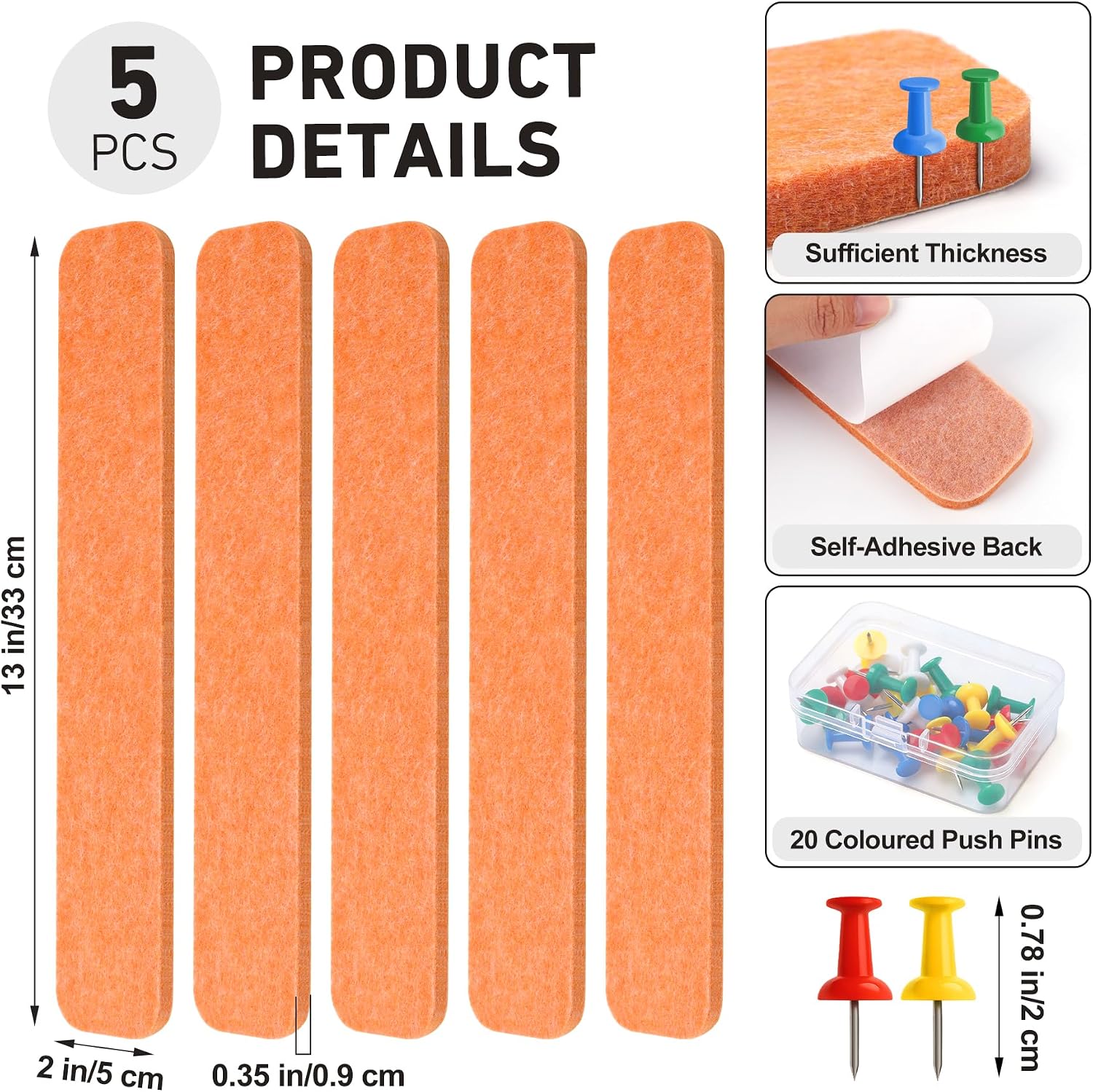 Detalle de HAUTOCO HT218CB Felt Bulletin Board Strips, 5-Pack, Sunset Yellow