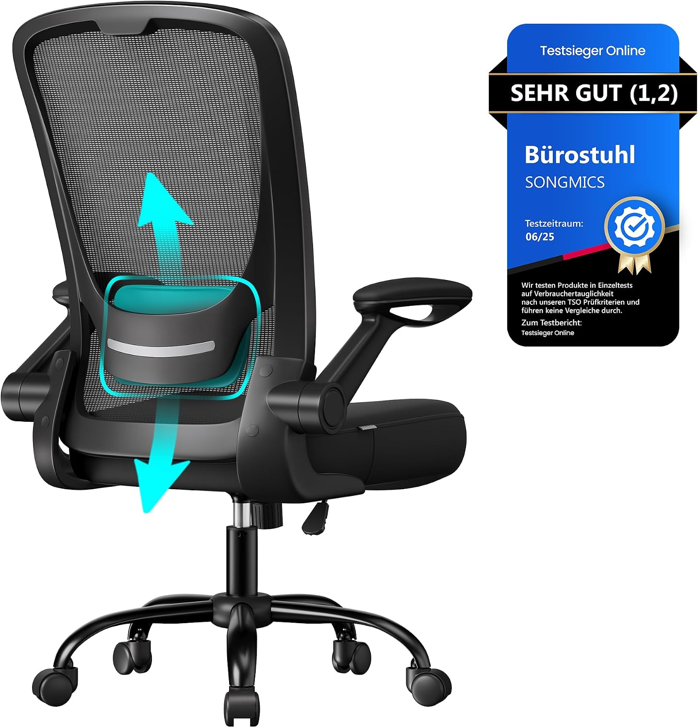 Detalle de SONGMICS OBN37BK Bürostuhl ergonomisch 53 cm