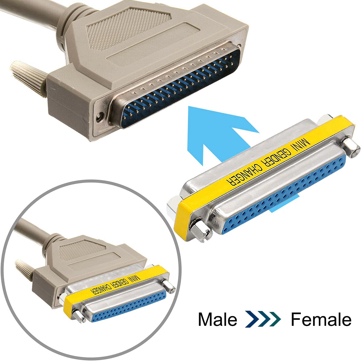 Detalle de Xiatiaosann 3-Piece DB37 Adapter Set: Male–Male, Female–Female & Male–Female