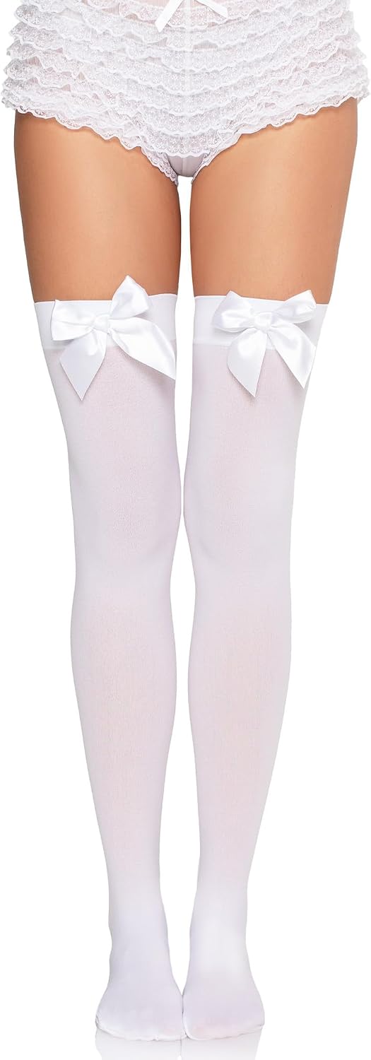 Detalle de Leg Avenue Women's Satin Bow Accent Thigh Highs, Opaque Stockings