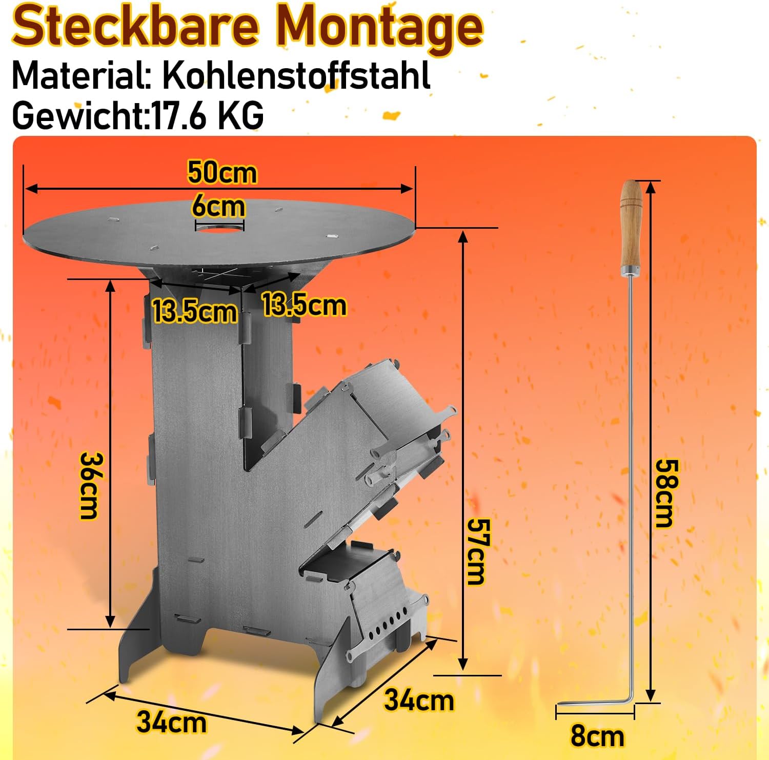 Detalle de Hebitod piec rakietowy z płytą grillową Ø 50 cm, stal 3 mm
