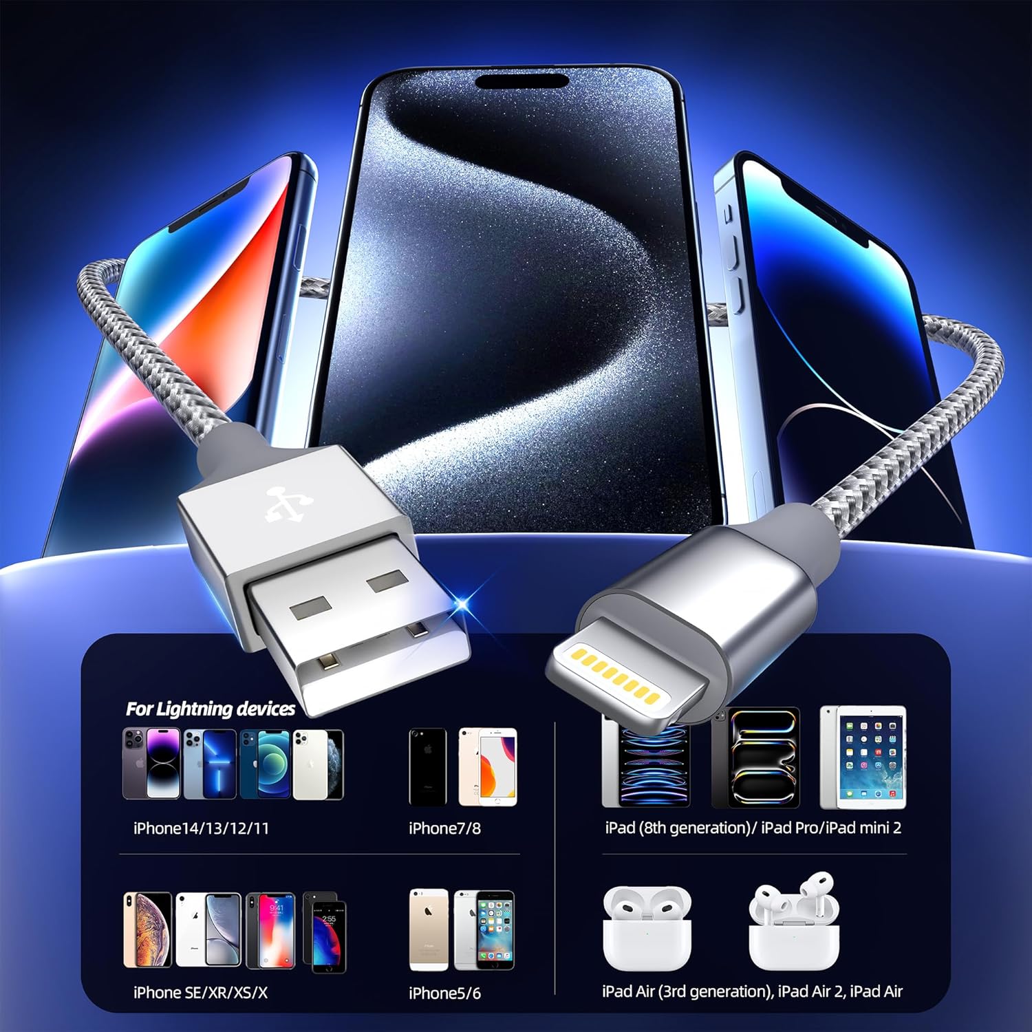 Thumbnail 4 de Bkayp iPhone Charger 3pack 10FT