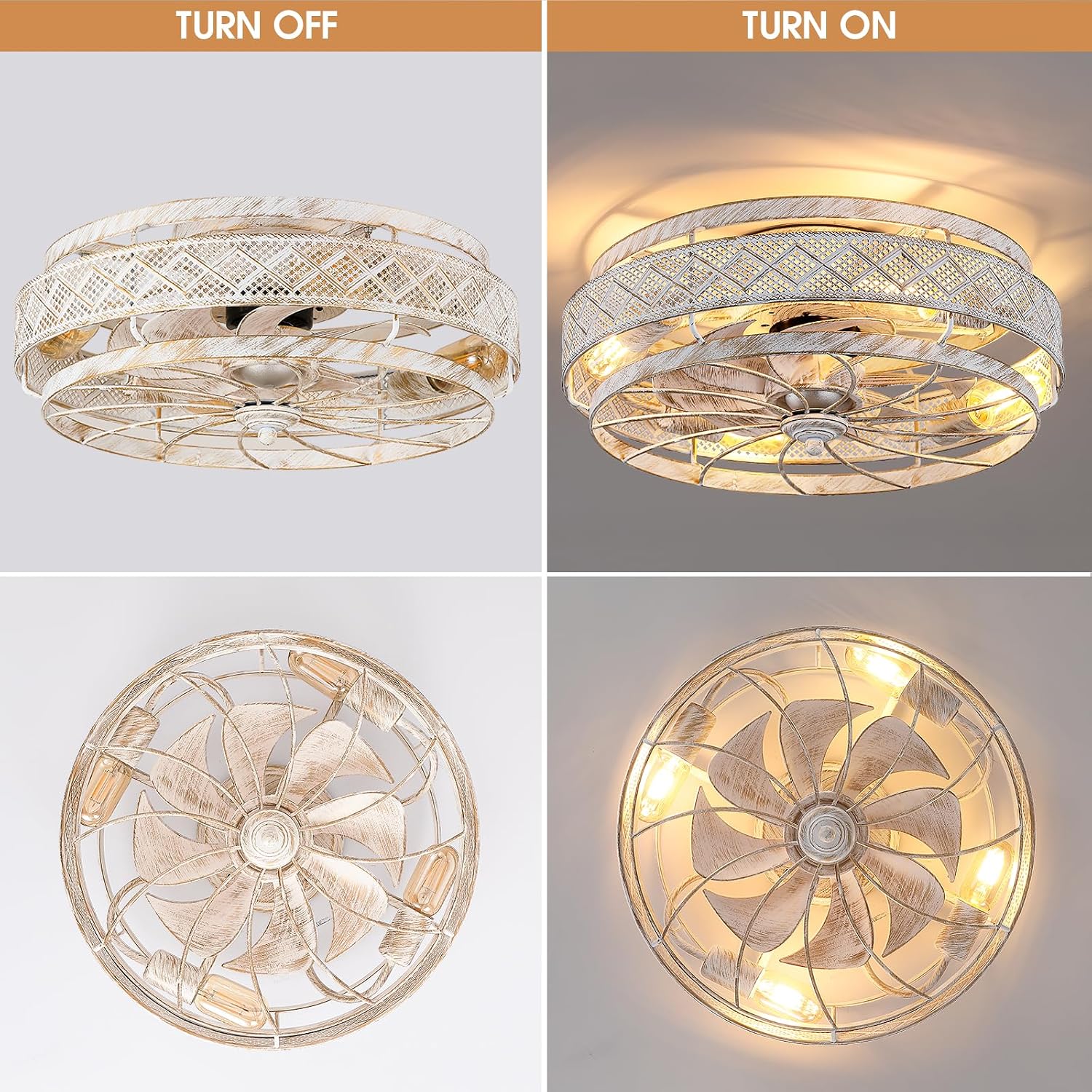 Detalle de SHIHOT 18-inch Low-Profile Caged Ceiling Fan with Light and Remote