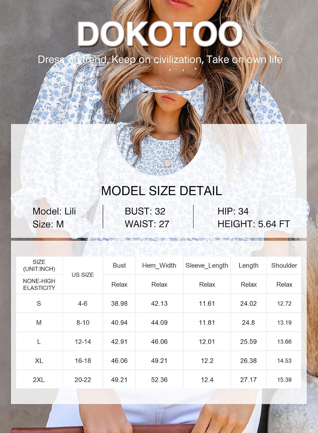 Thumbnail 6 de Dokotoo Floral Print Blouses for Women – Crewneck Smocked Puff Sleeve Babydoll Top