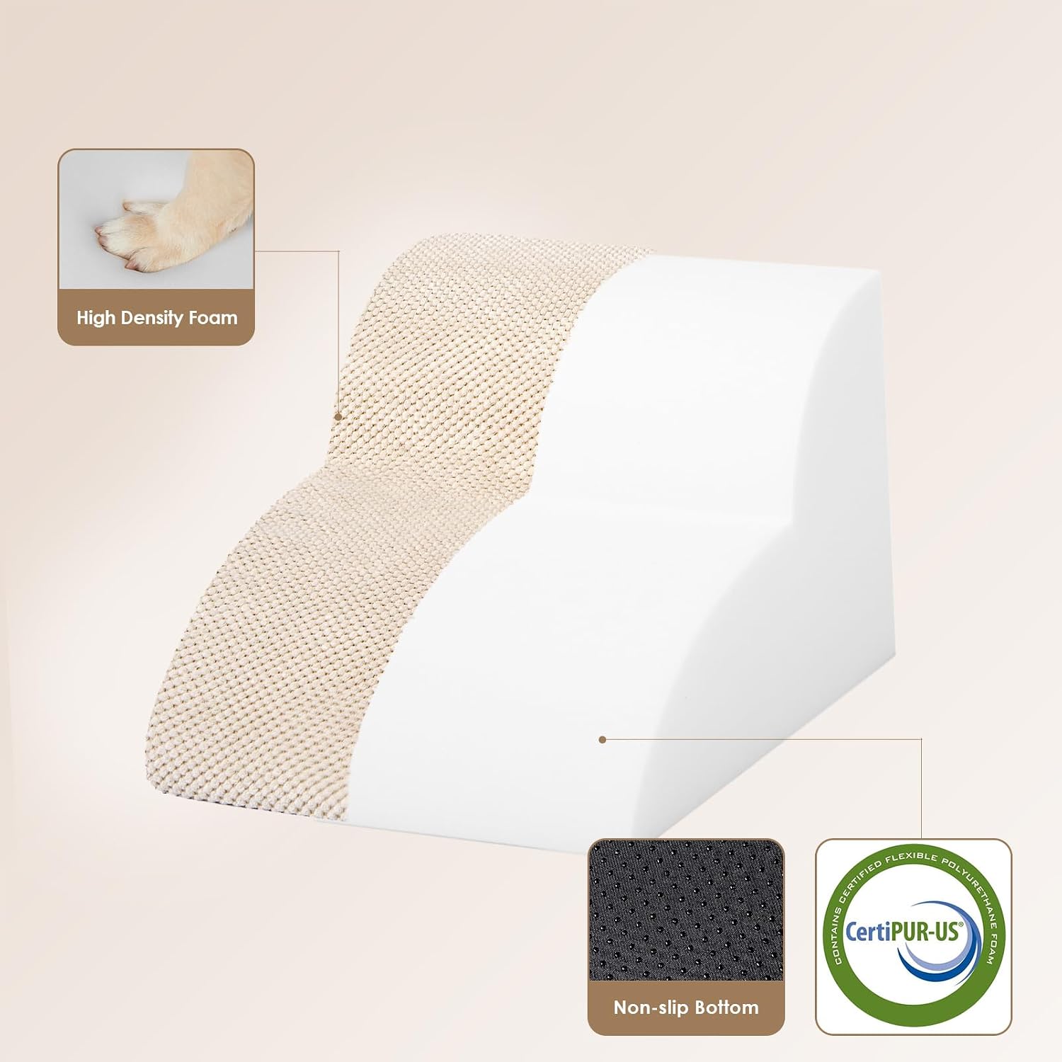 Detalle de EHEYCIGA Hundetreppe für kleine Hunde (2 Stufen, 30 cm hoch) mit waschbarem Bezug in Beige