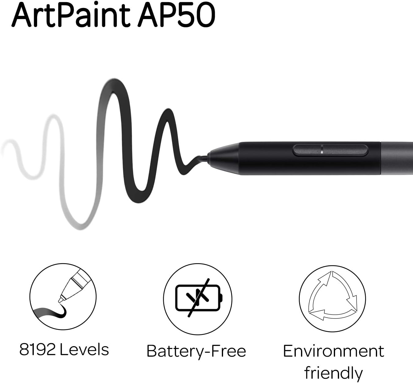 Detalle de GAOMON ArtPaint AP50 Battery-Free Stylus, 8192-Level Pressure, 2 Buttons