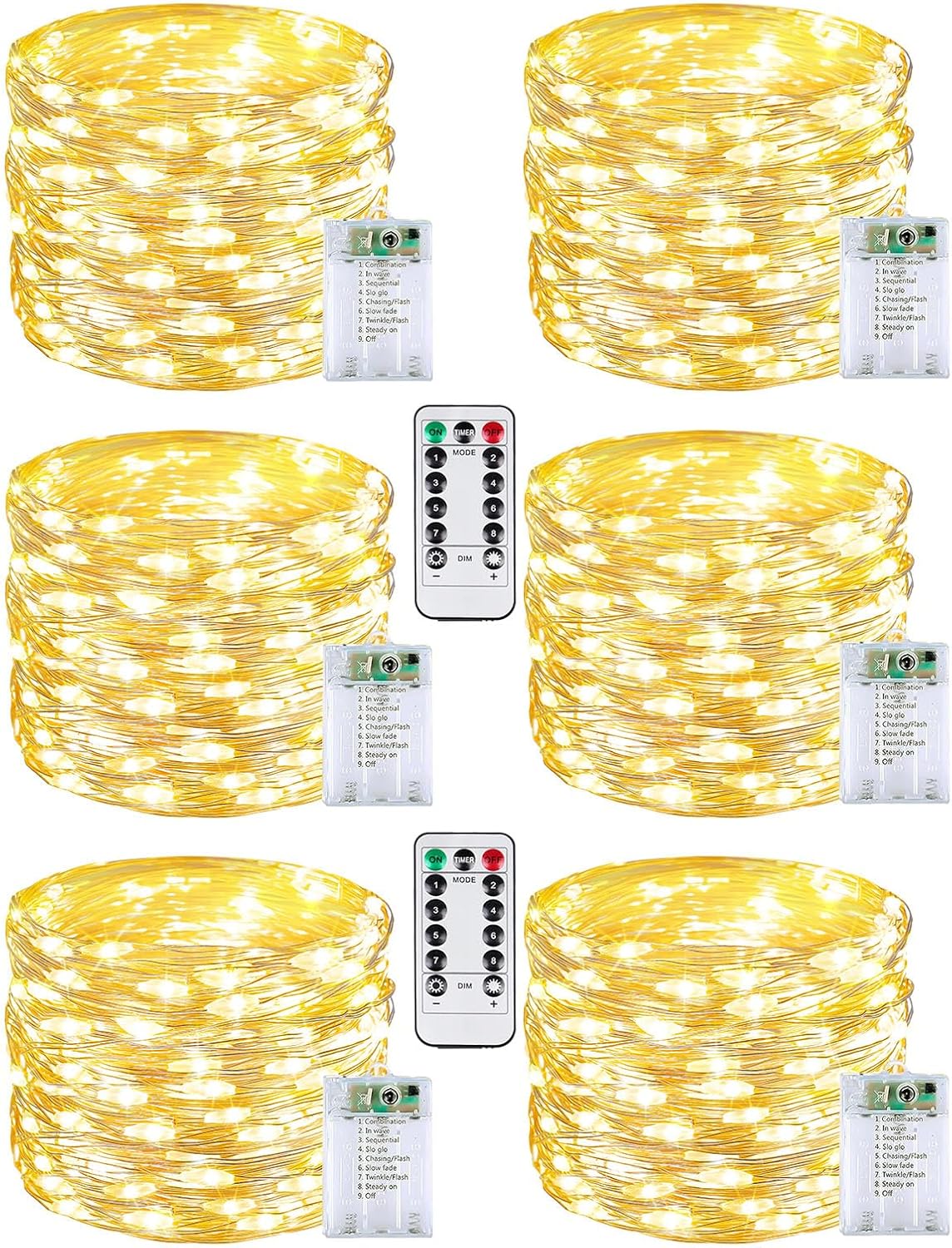 Detalle de BOSSERN 6-Pack Battery Fairy Lights, 20-Foot Warm White, Remote Control