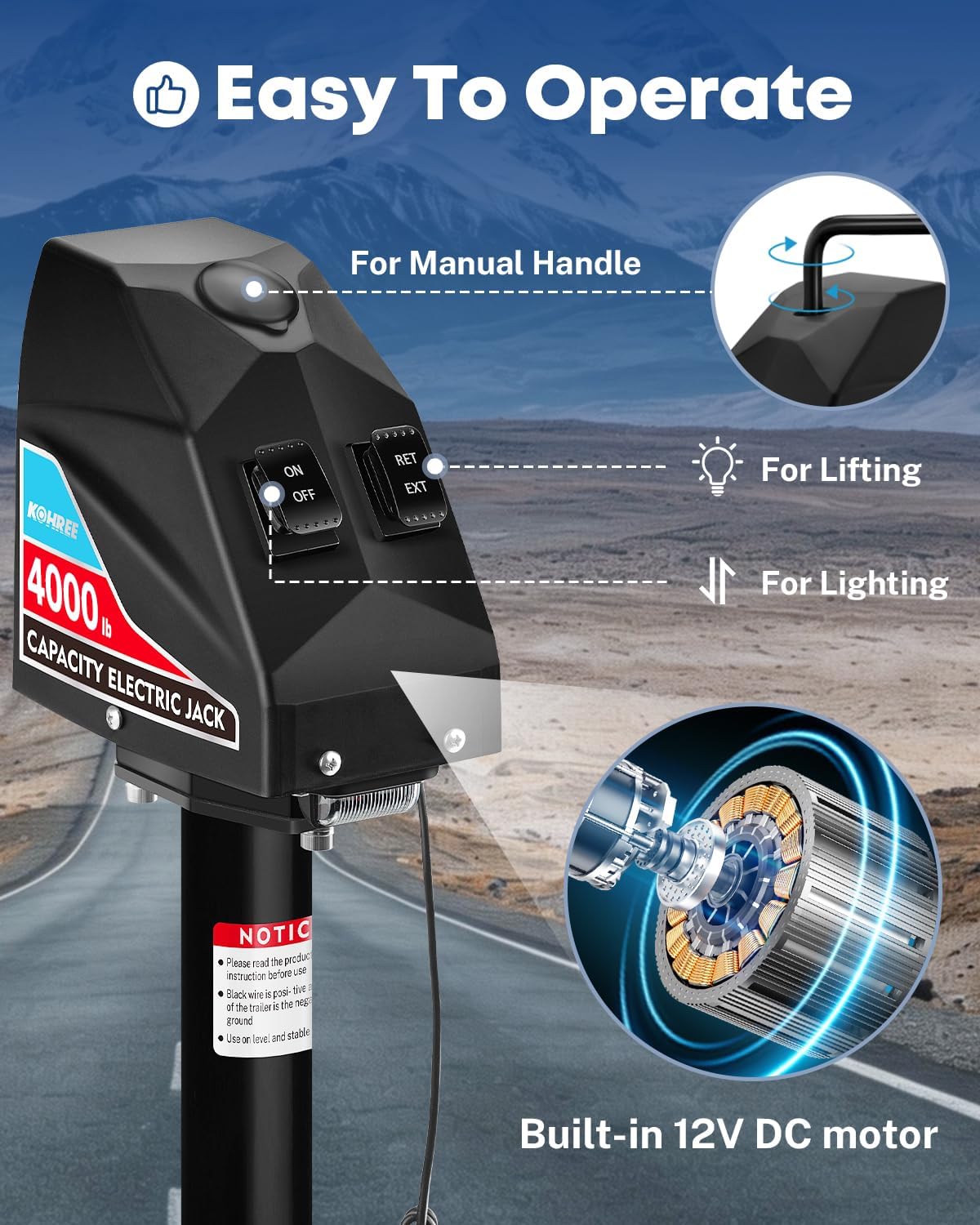 Detalle de Kohree Electric Trailer Jack 4000lbs for A-Frame Campers: Heavy Duty RV Tongue Jack