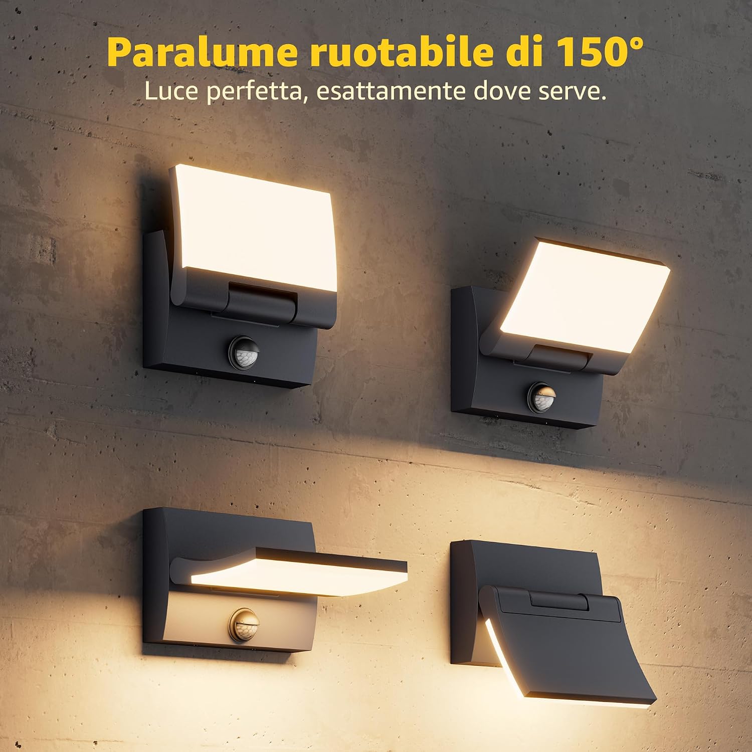 Detalle de K-Bright 2 pezzi: Applique LED 30W con Sensore di Movimento, IP65, orientabile 150°