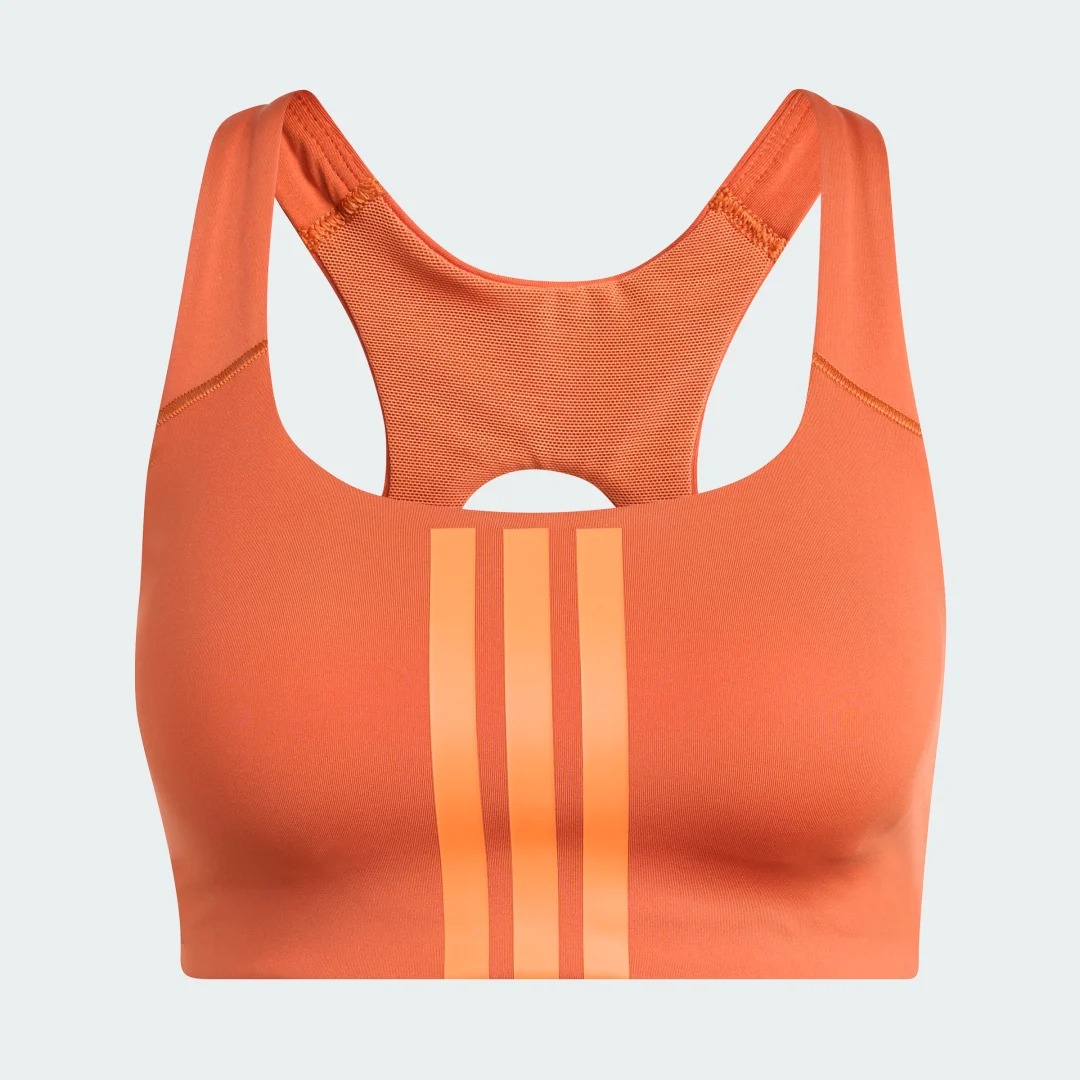 Detalle 2 de Sujetador de entrenamiento Optime 3 Stripes de Adidas – impacto medio, color naranja