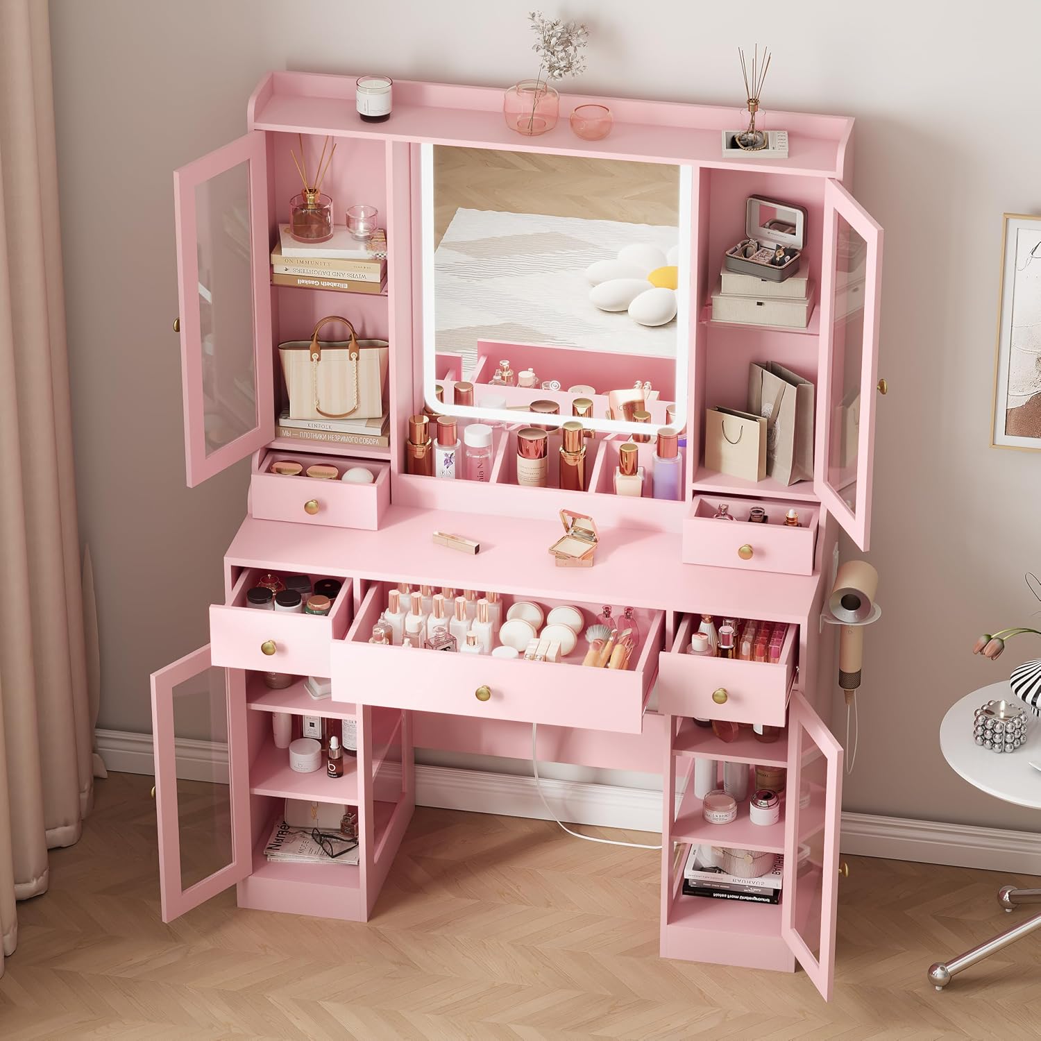 Detalle de HUANLEGO Vanity Desk with 3 Drawers
