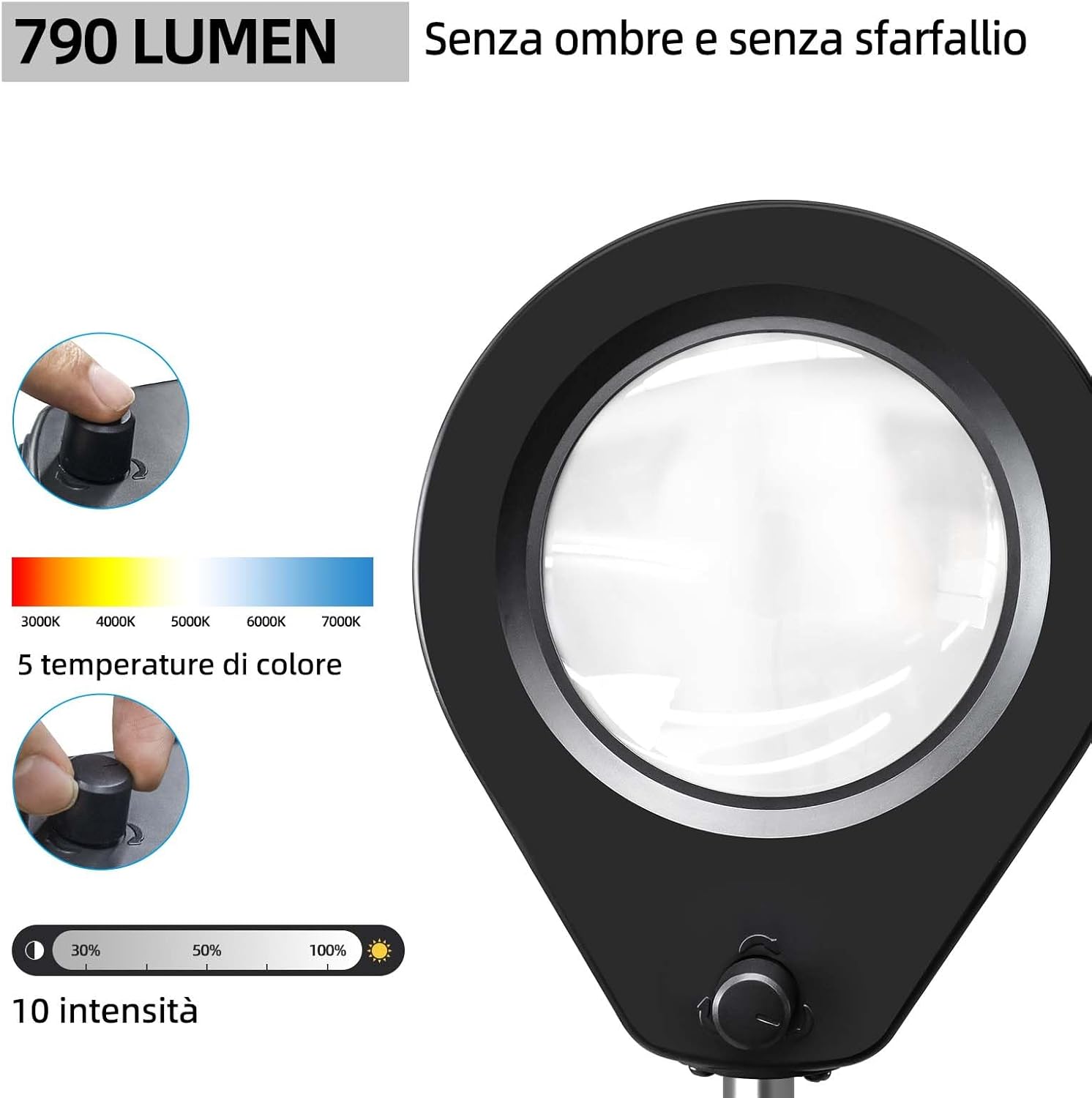 Thumbnail 3 de Beyamz lampada d’ingrandimento con lente 5 diottrie, morsetto acciaio da 6,4 cm e LED dimmerabili (braccio girevole 90 cm)