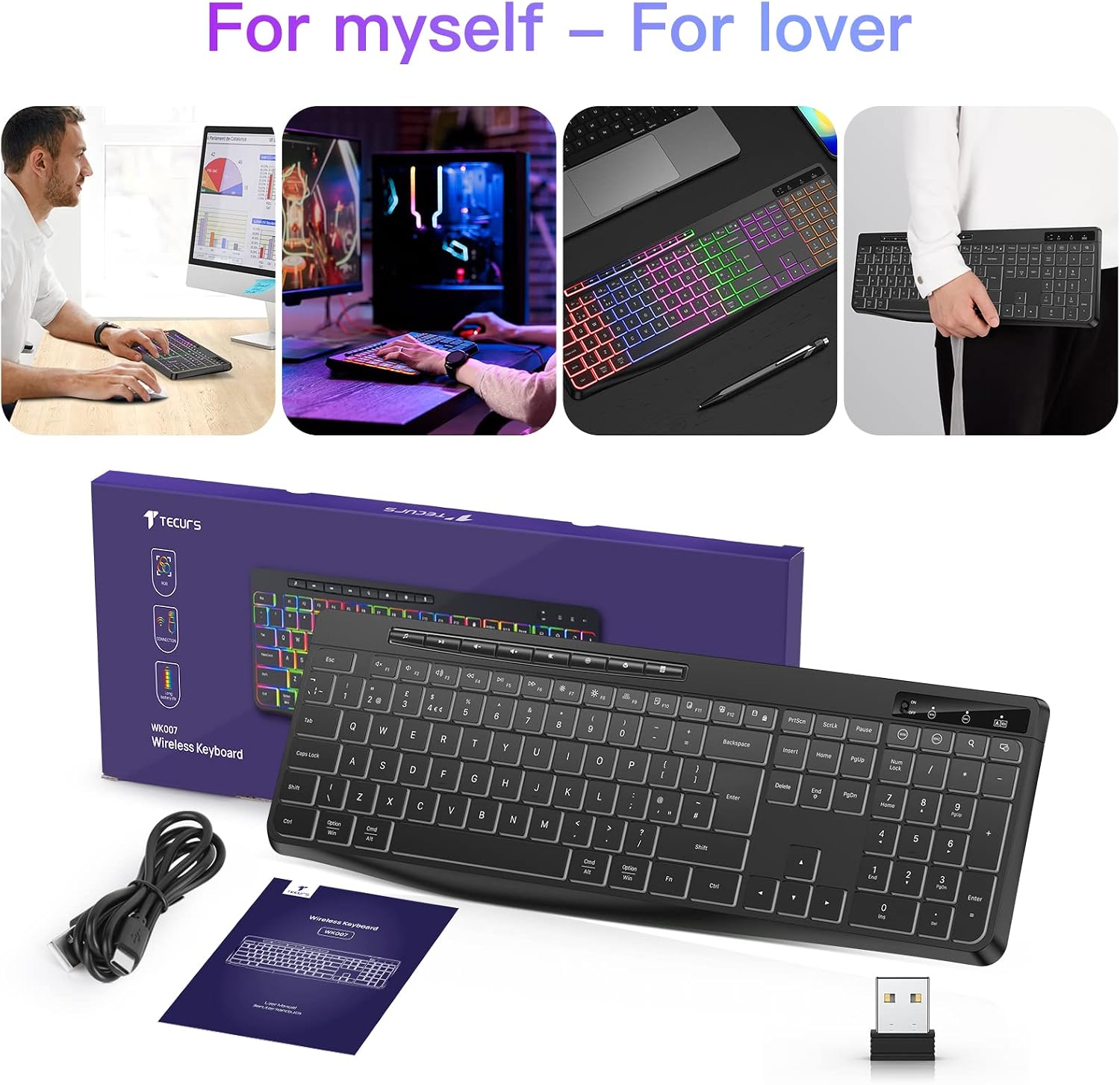 Thumbnail 6 de TECURS Wireless Keyboard (UK QWERTY) 2.4G Gaming Keyboard with LED Backlight, Rechargeable Battery & Multimedia Keys