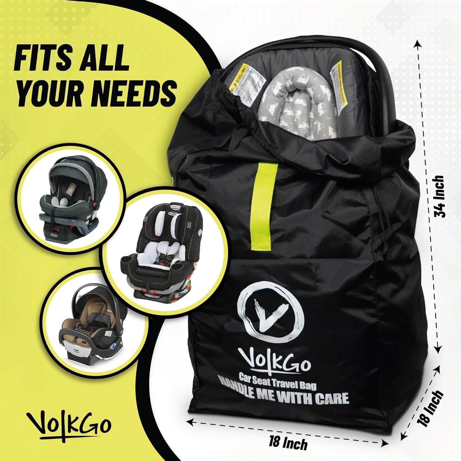 Detalle de V VOLKGO 150 Car Seat Travel Bag, Water-Resistant with Padded Handles