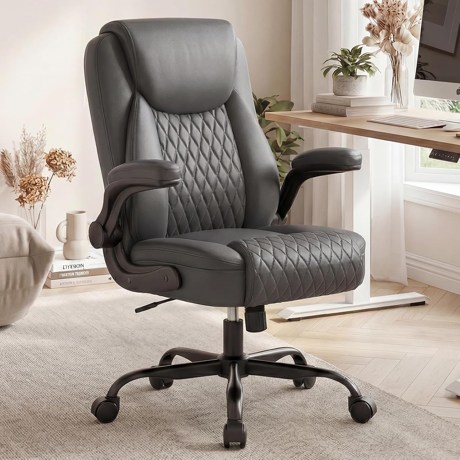 Detalle de GTPLAYER Ergonomischer Bürostuhl – Chefsessel mit hoher Rückenlehne, 180 kg Belastbarkeit, PU-Leder, höhenverstellbar und 90° klappbare Armlehnen