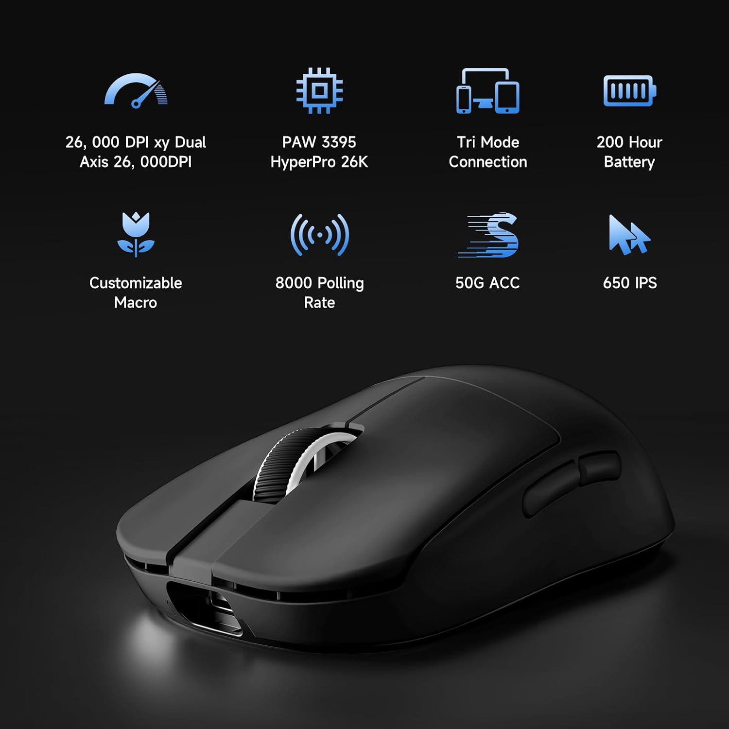 Detalle de MCHOSE L7 Pro Kabellose Gaming-Maus – 39 g Ultralight, 26000 DPI, 8000 Hz
