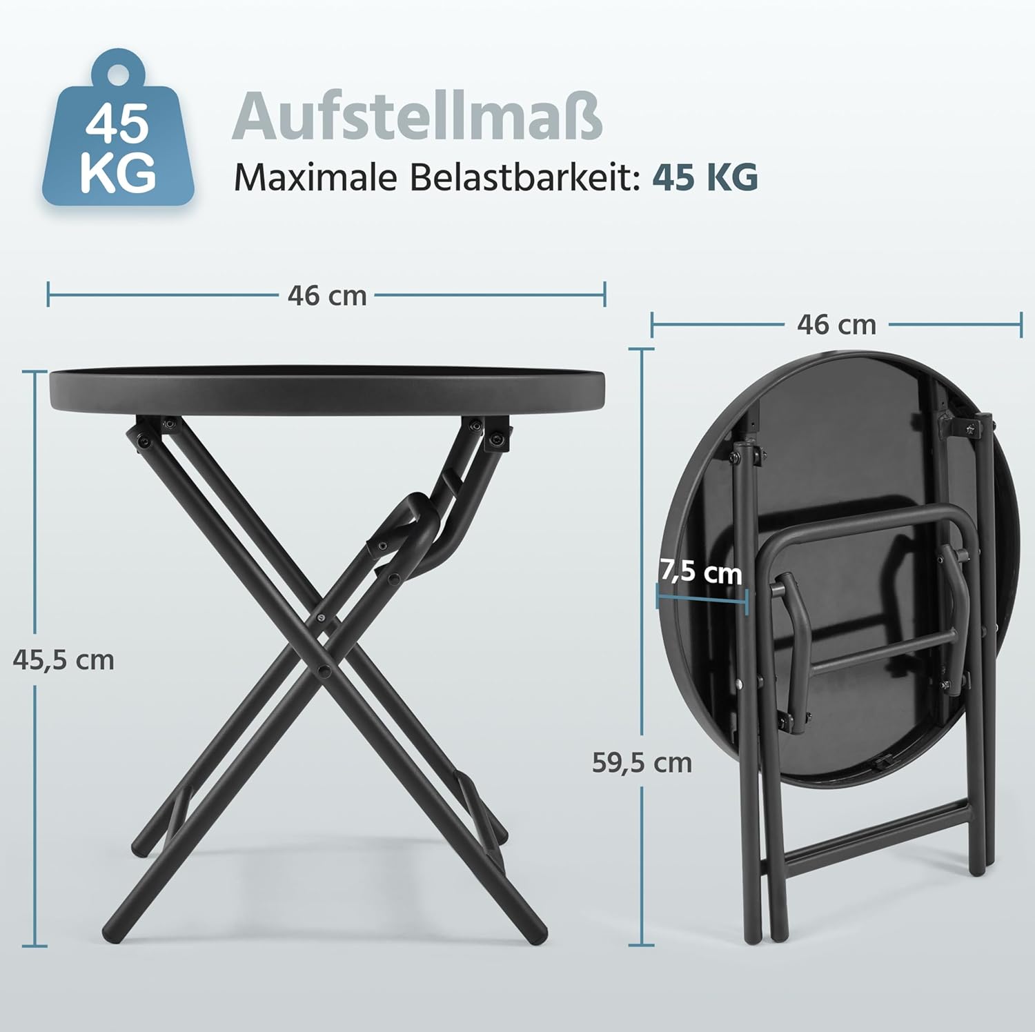 Thumbnail 2 de Yaheetech tavolino rotondo pieghevole in vetro e metallo resistente alle intemperie (Ø 46 cm) nero