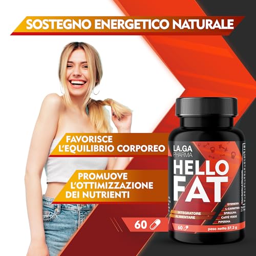 Detalle de HelloFat di LA.GA: Integratore con Spirulina, L-Tirosina e Arancio Amaro – 60 capsule