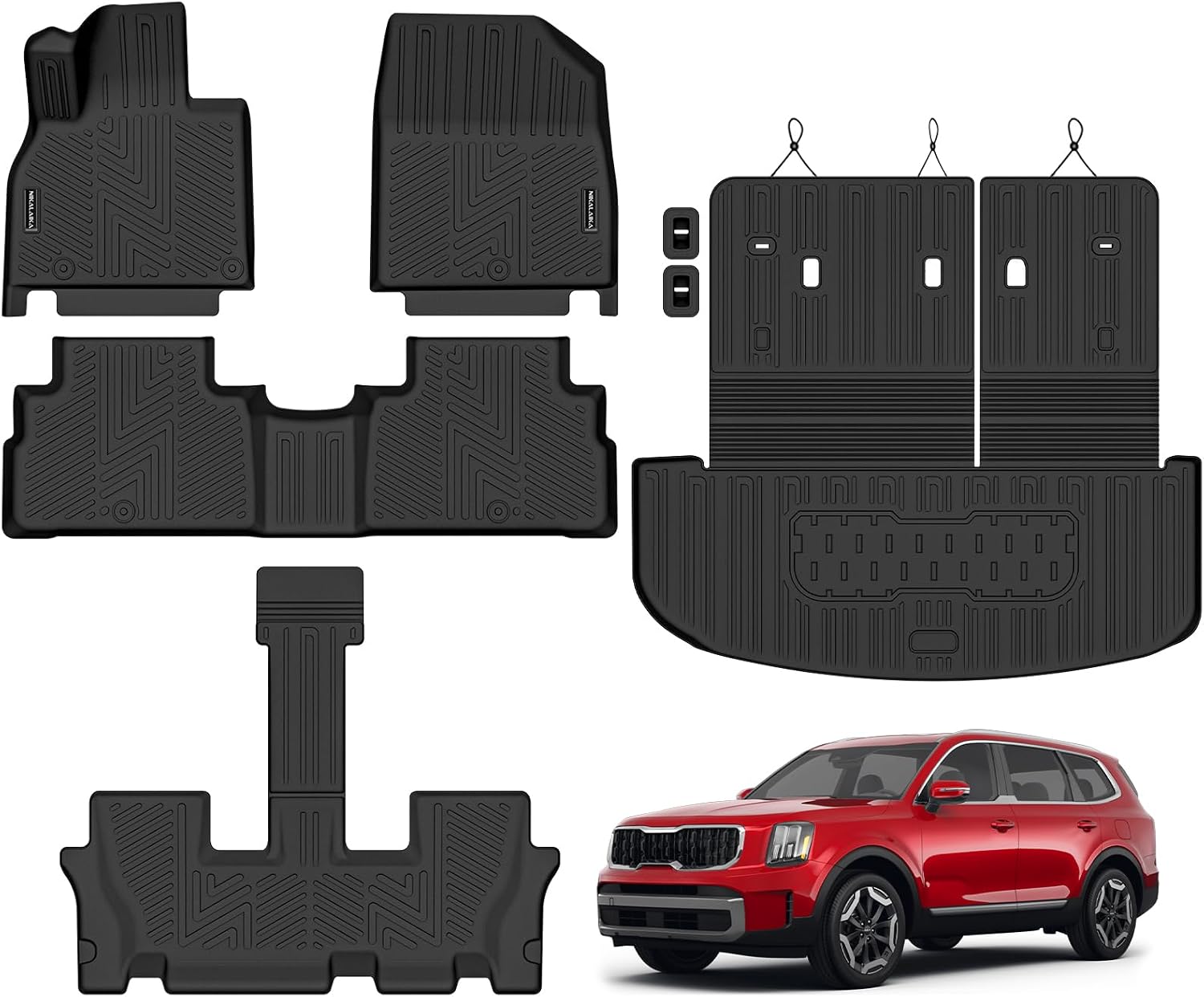 Detalle de NIKALAIKA Kia Telluride Custom Floor Mats, 2020–2025, 6-Piece TPE Set