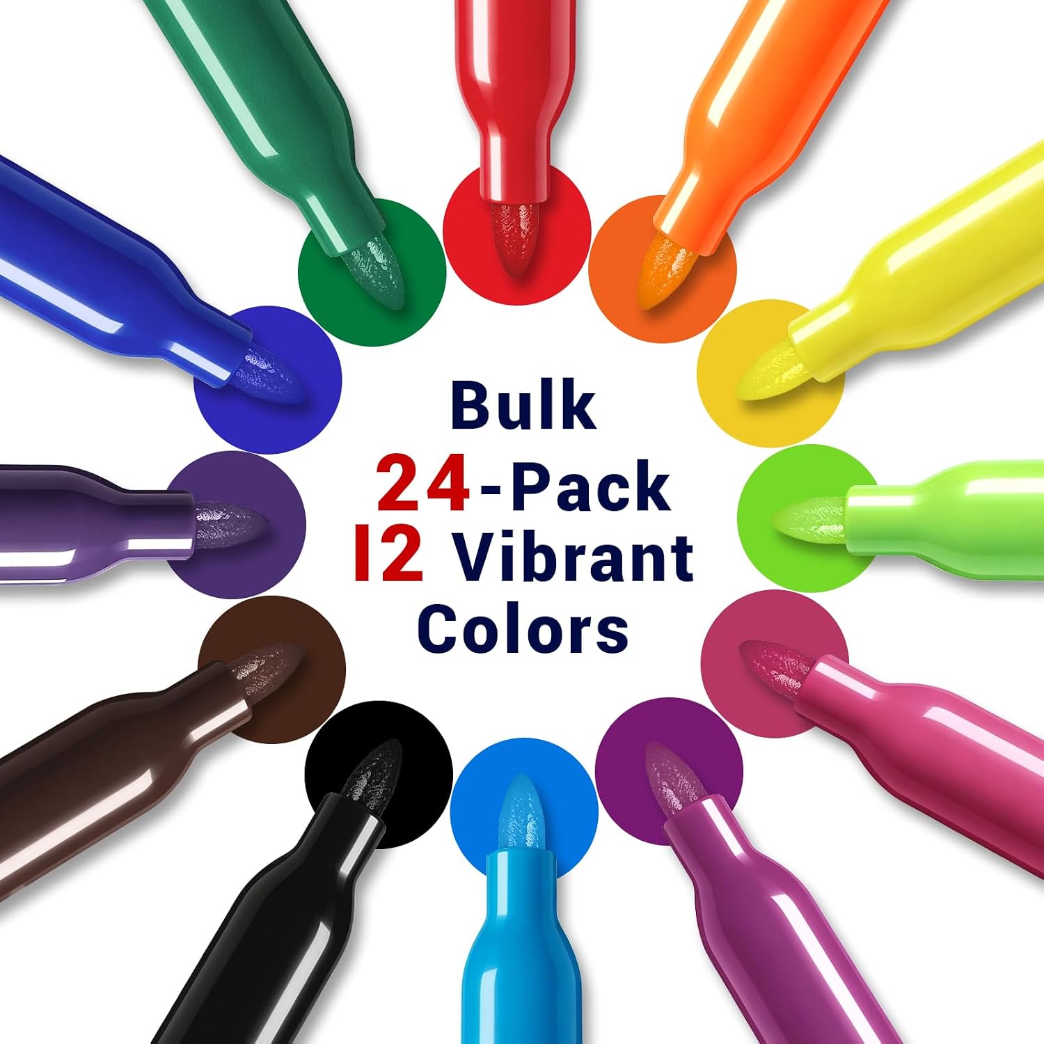 Detalle 2 de SFAIH MA0007 Fine Tip Dry Erase Markers, 24-Pack, 12 Colors, Low Odor