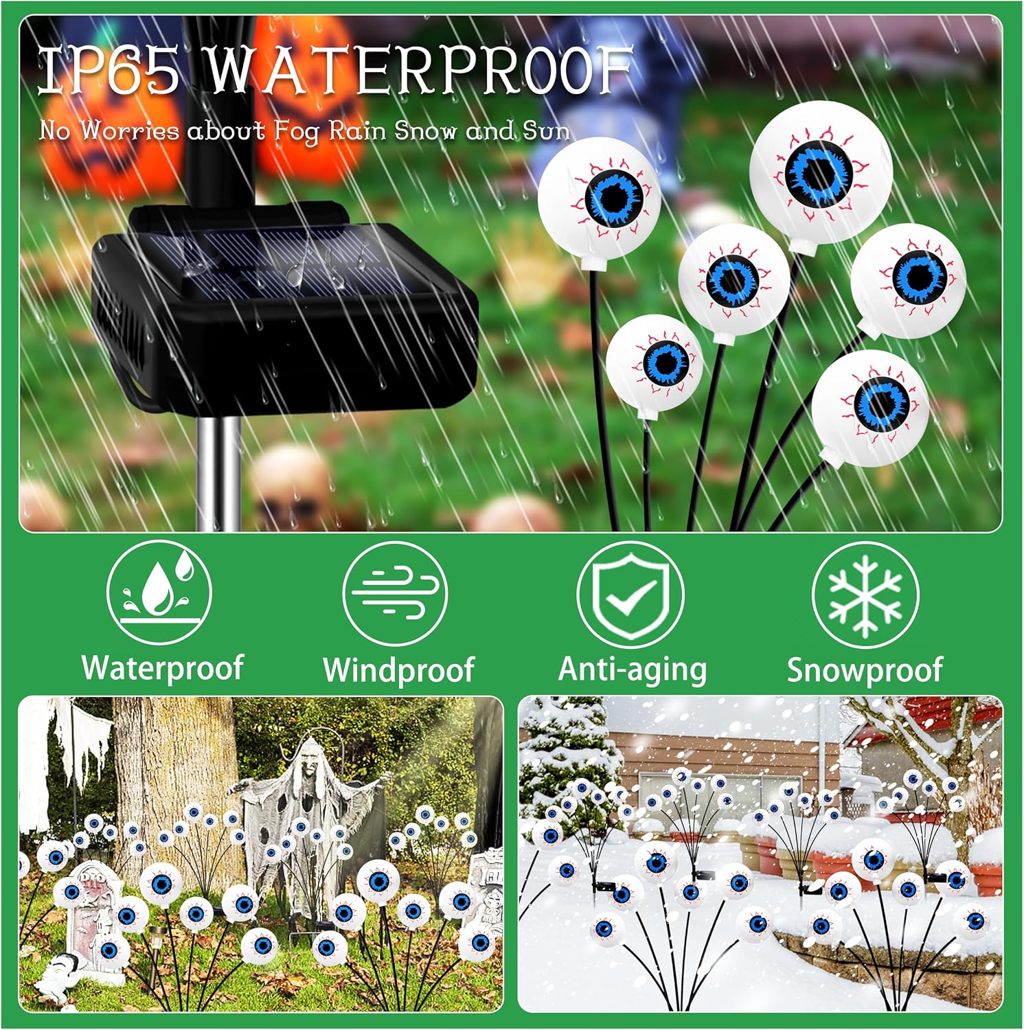 Detalle 2 de Kohlrabi 4-Pack Solar Halloween Eyeball Lights, Green 24-LED Swaying Outdoor Stakes