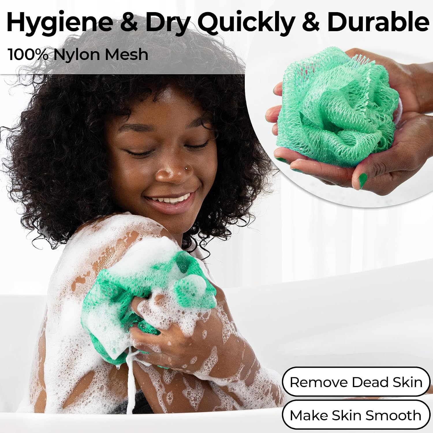 Detalle de African Net Sponge Authentic — 2-piece body back scrubber bath sponge set (Seawave & Lilac)