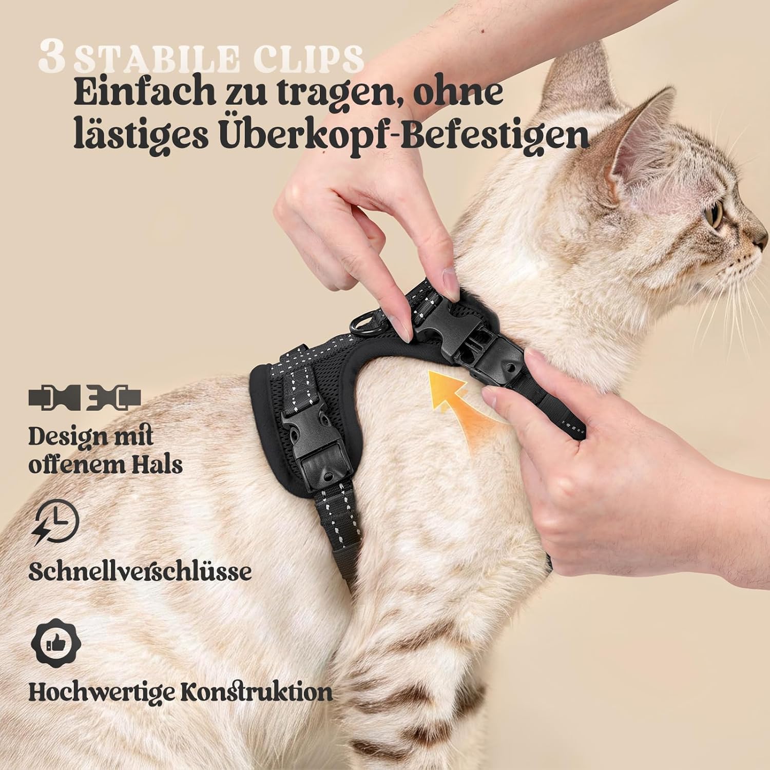 Detalle de rabbitgoo Katzengeschirr mit Leine, Ausbruchsicheres Brustgeschirr-Set (S) für Katzen, reflektierend, 3 Verstellbare Schnallen