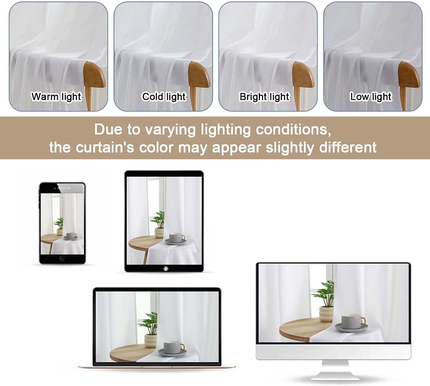 Thumbnail 4 de Simplebrand White Curtains 220 Long 2 Panels Set – Faux Linen Textured, Semi Light Filtering