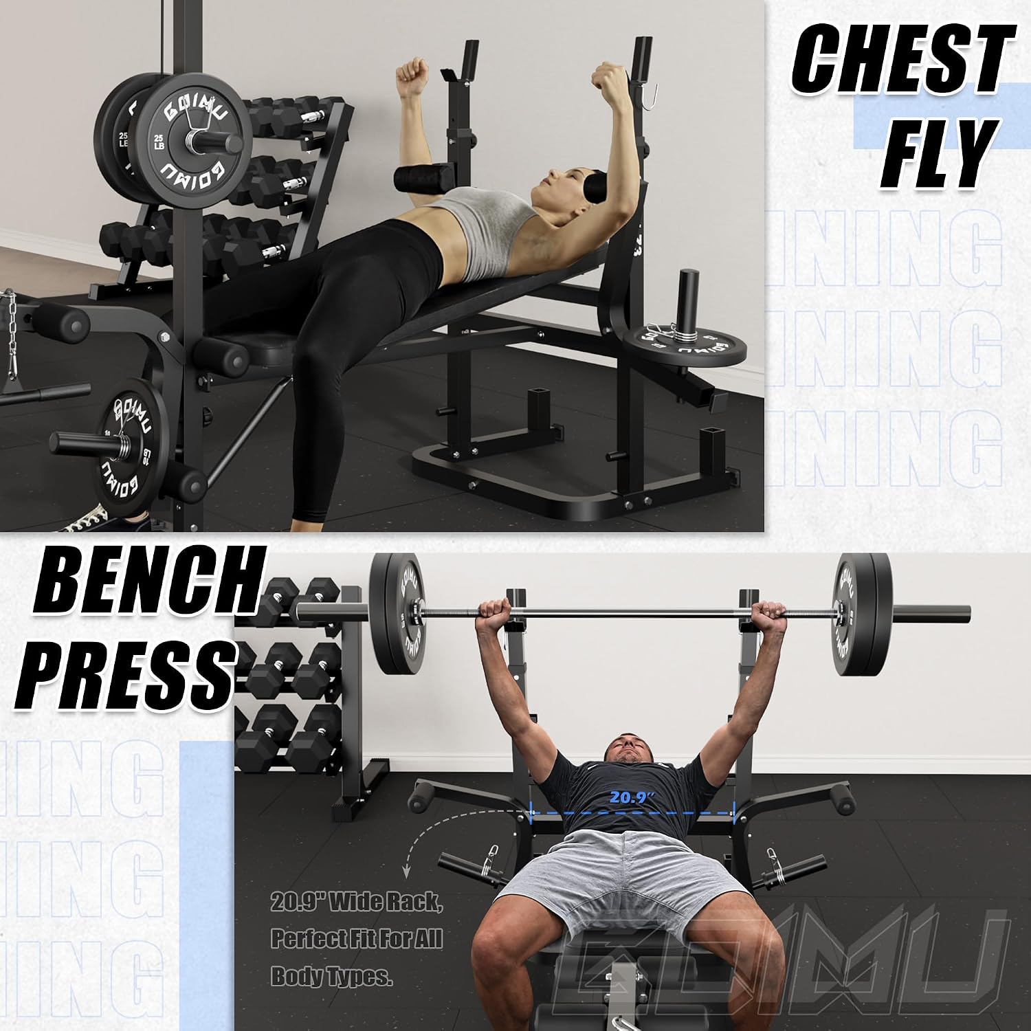 Detalle 1 de Goimu Z3 Olympic Weight Bench Set, 9-in-1 with Leg Extension and LAT Pulldown