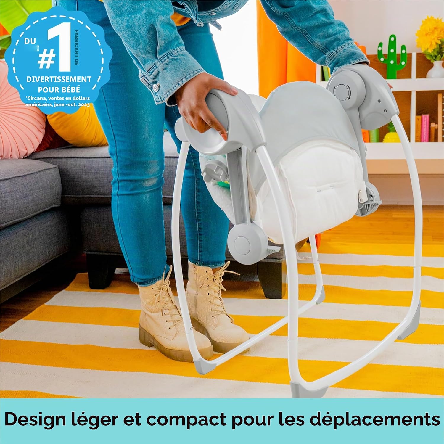 Detalle 2 de Bright Starts Balancelle Compacte Whimsical Wild — balancement 6 vitesses avec arche amovible et deux jouets