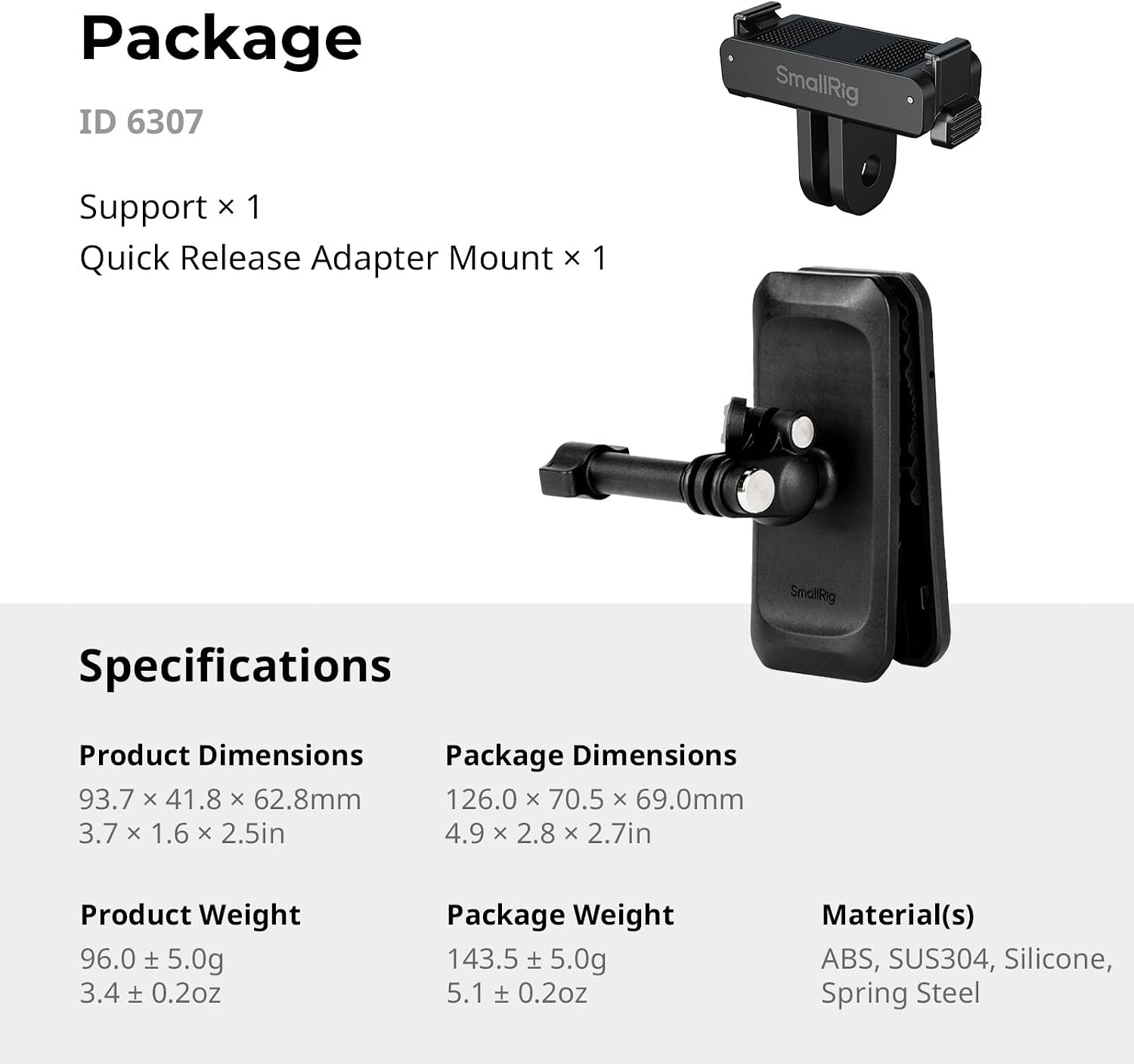 Thumbnail 6 de SMALLRIG 6307 rugzakclip voor DJI Osmo Action 6/Nano met 360°-balhoofd