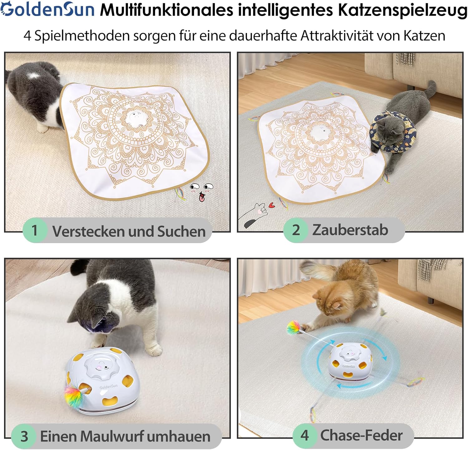 Detalle de GoldenSun Katzenspielzeug 4-in-1: Interaktives Aufladbares Spielzeug für Katarinnen im Innenbereich