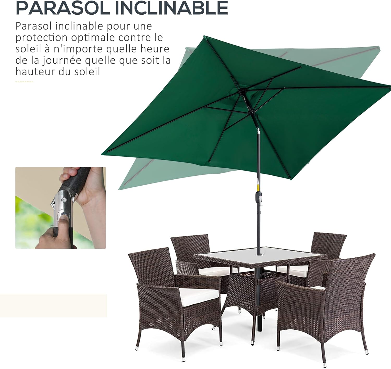 Thumbnail 2 de Outsunny Parasol de jardin rectangulaire inclinable 3 x 2 m en aluminium et polyester haute densité