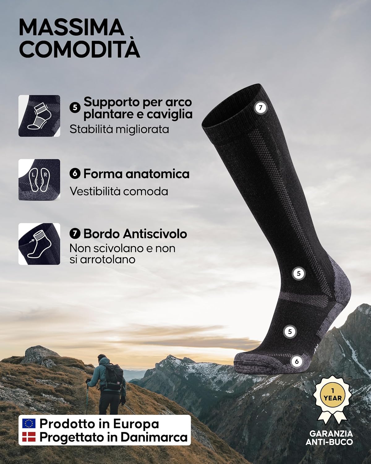 Thumbnail 2 de DANISH ENDURANCE Calze Lunghe Trekking in Lana Merino: comfort antiforatura e resistenza per escursioni e viaggi