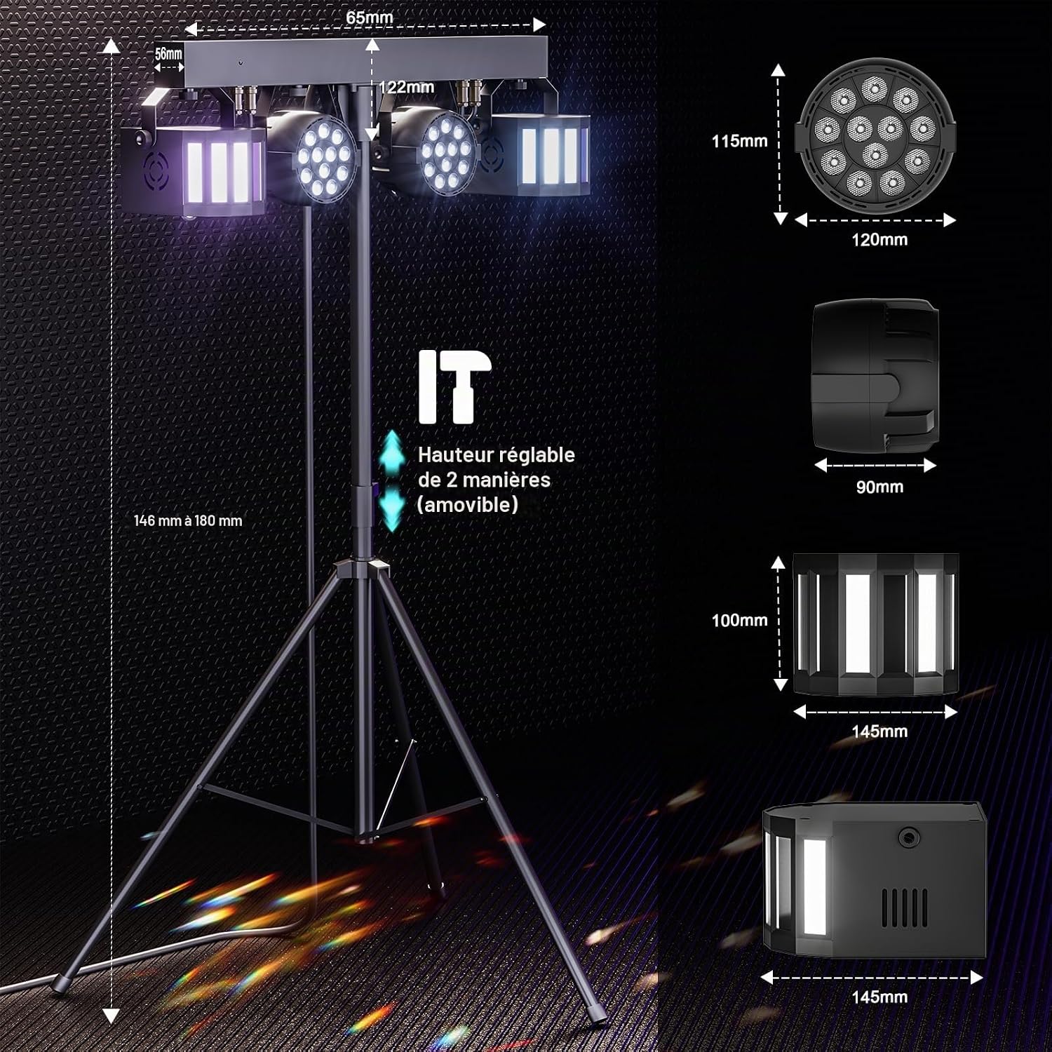 Detalle 1 de Erreyht MYH-1447 DJ-lichtset met Derby- en RGBW-effecten, DMX en afstandsbediening
