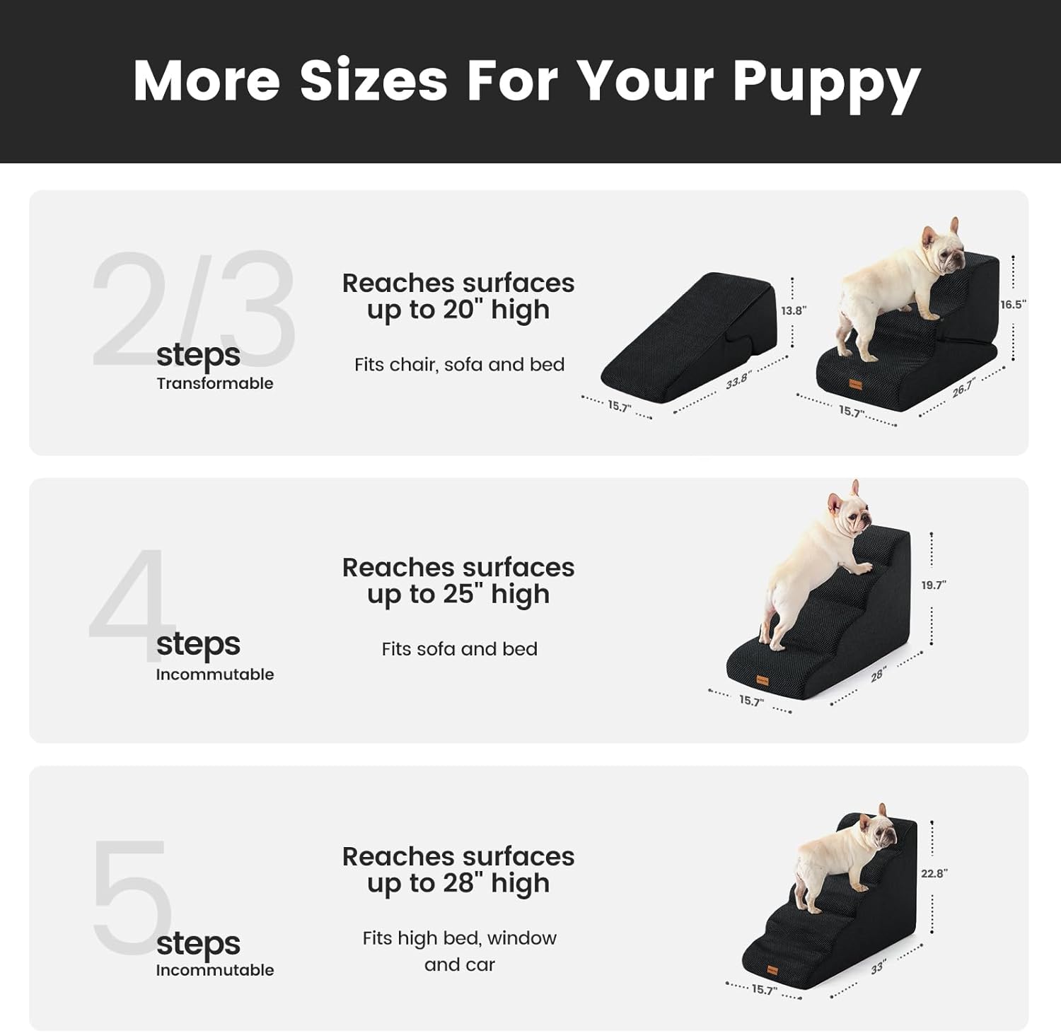 Detalle 2 de Gardner Pet Scala per Cani Piccoli 50 cm, 4 gradini: rampina in schiuma antiscivolo e impermeabile