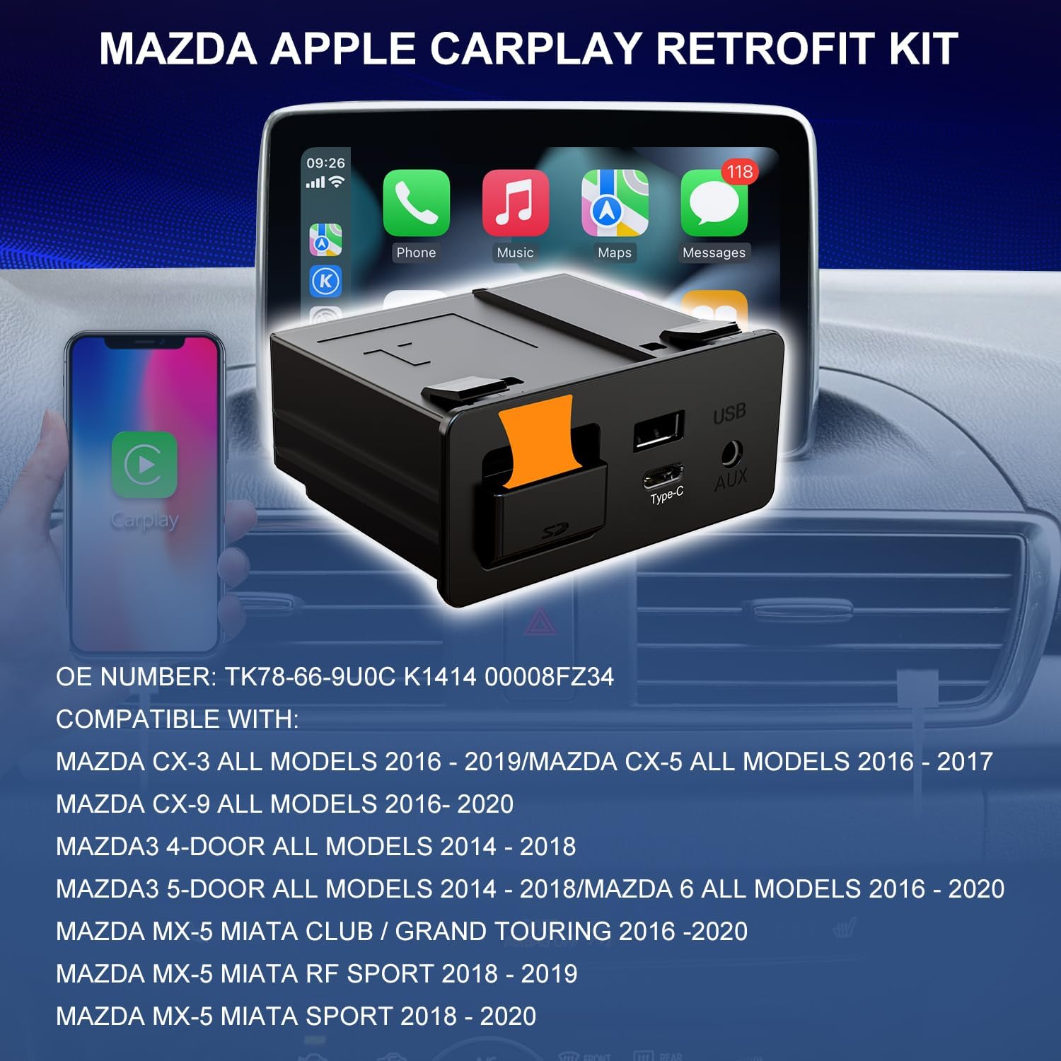 Detalle de Kit CarPlay wireless Mazda Type-C TK78