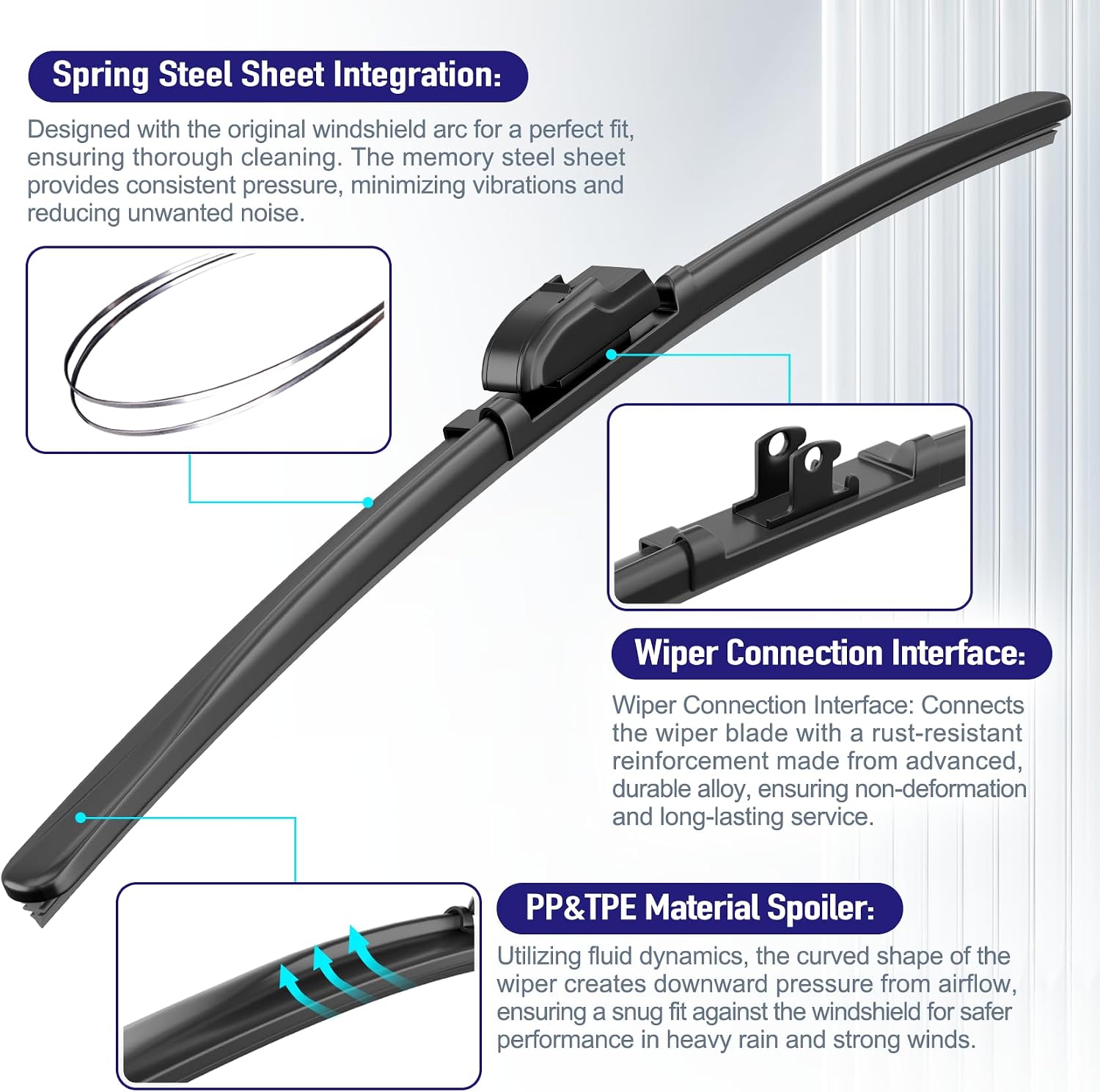 Detalle de AJK Front Windshield Wiper Blades for Honda Accord Crosstour (2010–2015) — Conventional, Vehicle-Specific Fit, Pack of 3