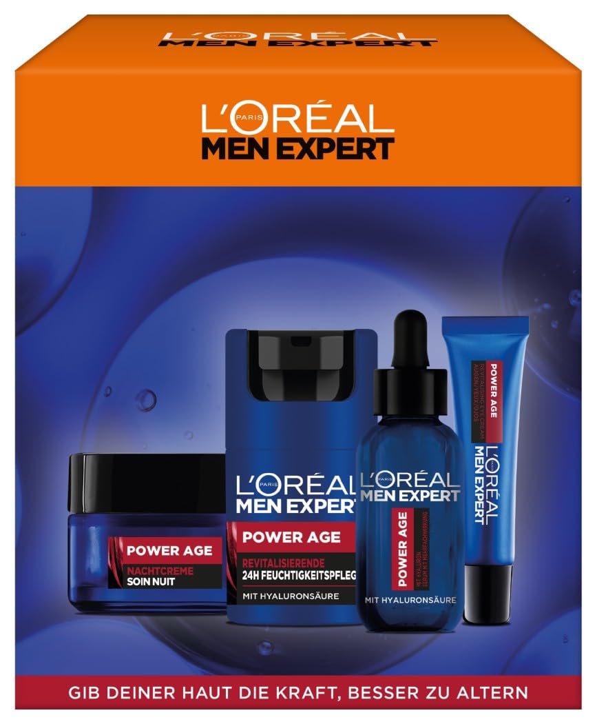 Detalle de L'Oréal Men Expert Power Set gegen Falten – Pflegeauto für Herren (2 x 50 ml, 1 x 30 ml, 1 x 15 ml)