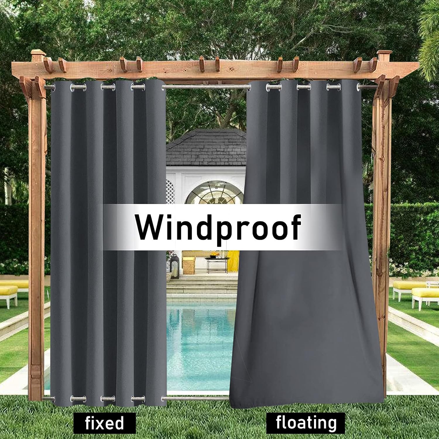 Detalle de MINGPINHUIUS Outdoor Curtains Waterproof with Grommet (Top and Bottom) – 52'' x 84'' Grey, 1 Panel