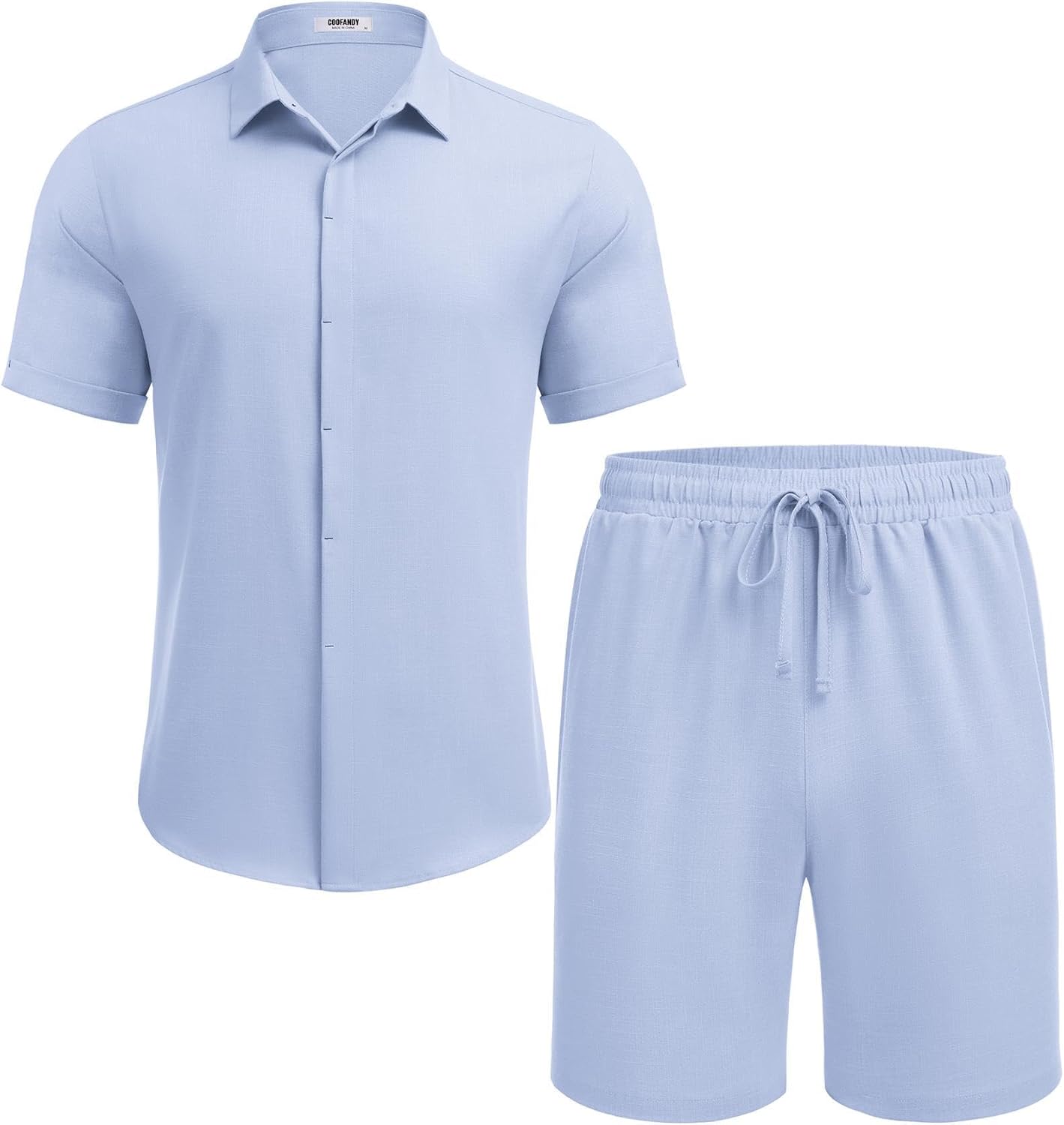 Detalle 2 de COOFANDY Men's Linen-Texture Shirt and Shorts Set, Short Sleeve