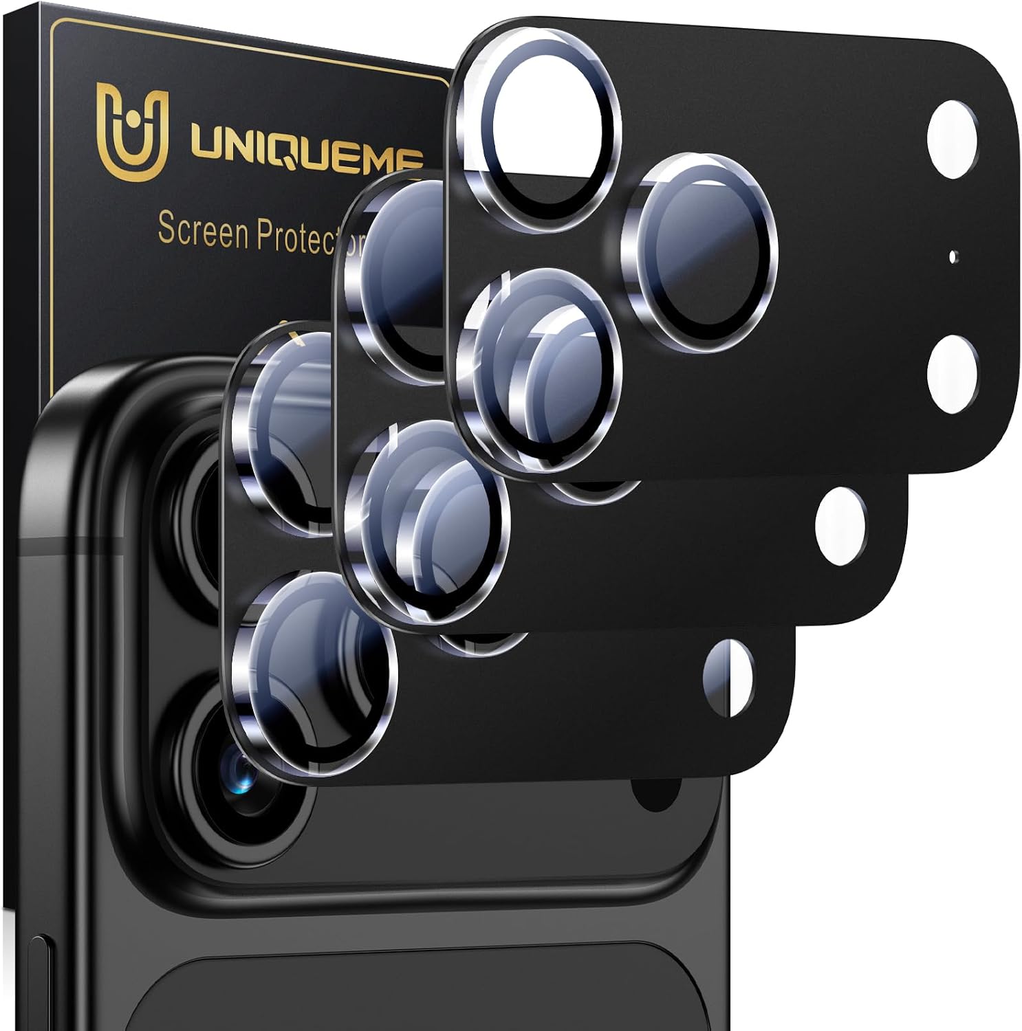 Detalle de UniqueMe iPhone 18 Pro Max Camera Lens Protector, 3-Pack, All Black